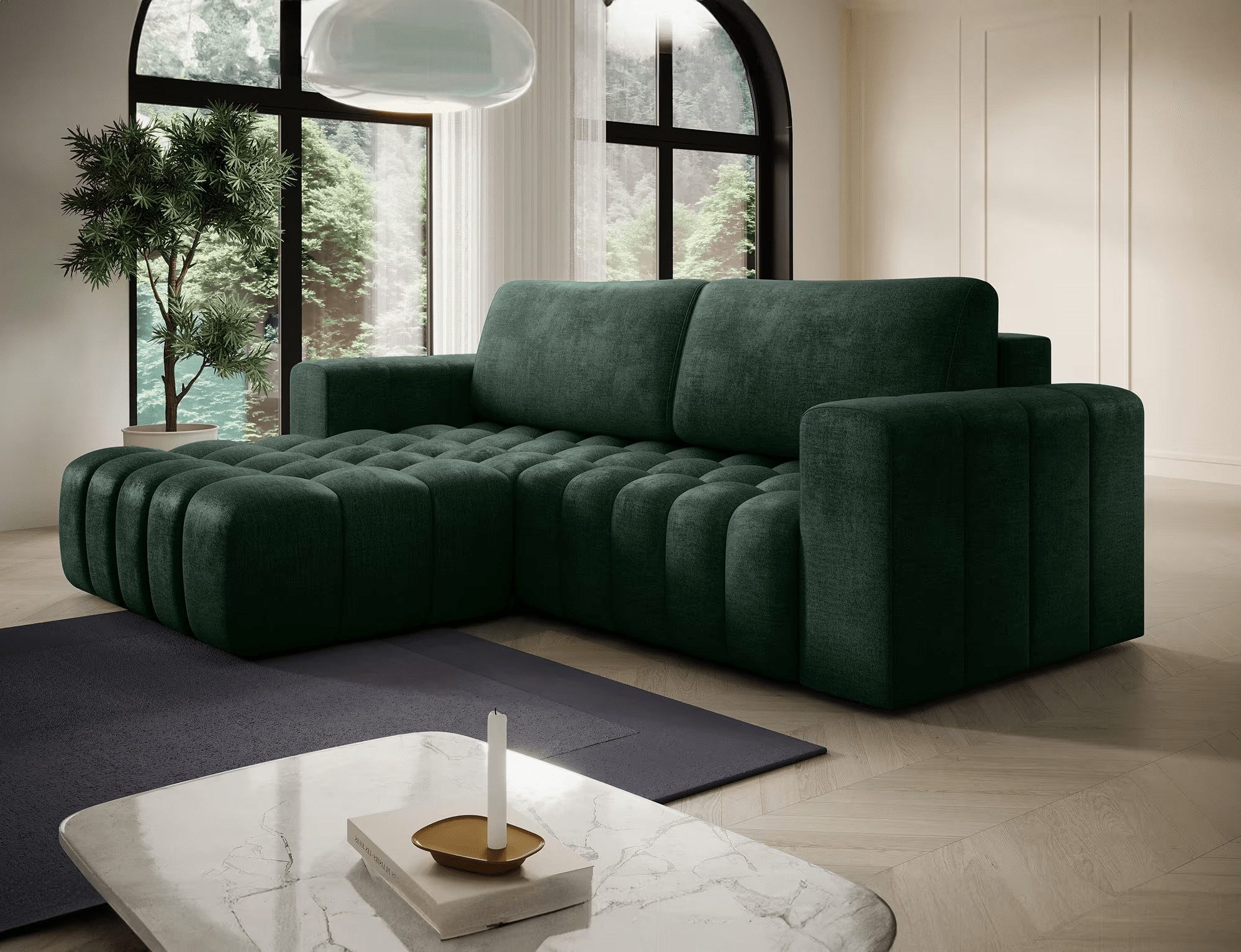 Myhomelando Ecksofa Bonett, mit Schlaffunktion und Bettkasten, Velour-Stoff