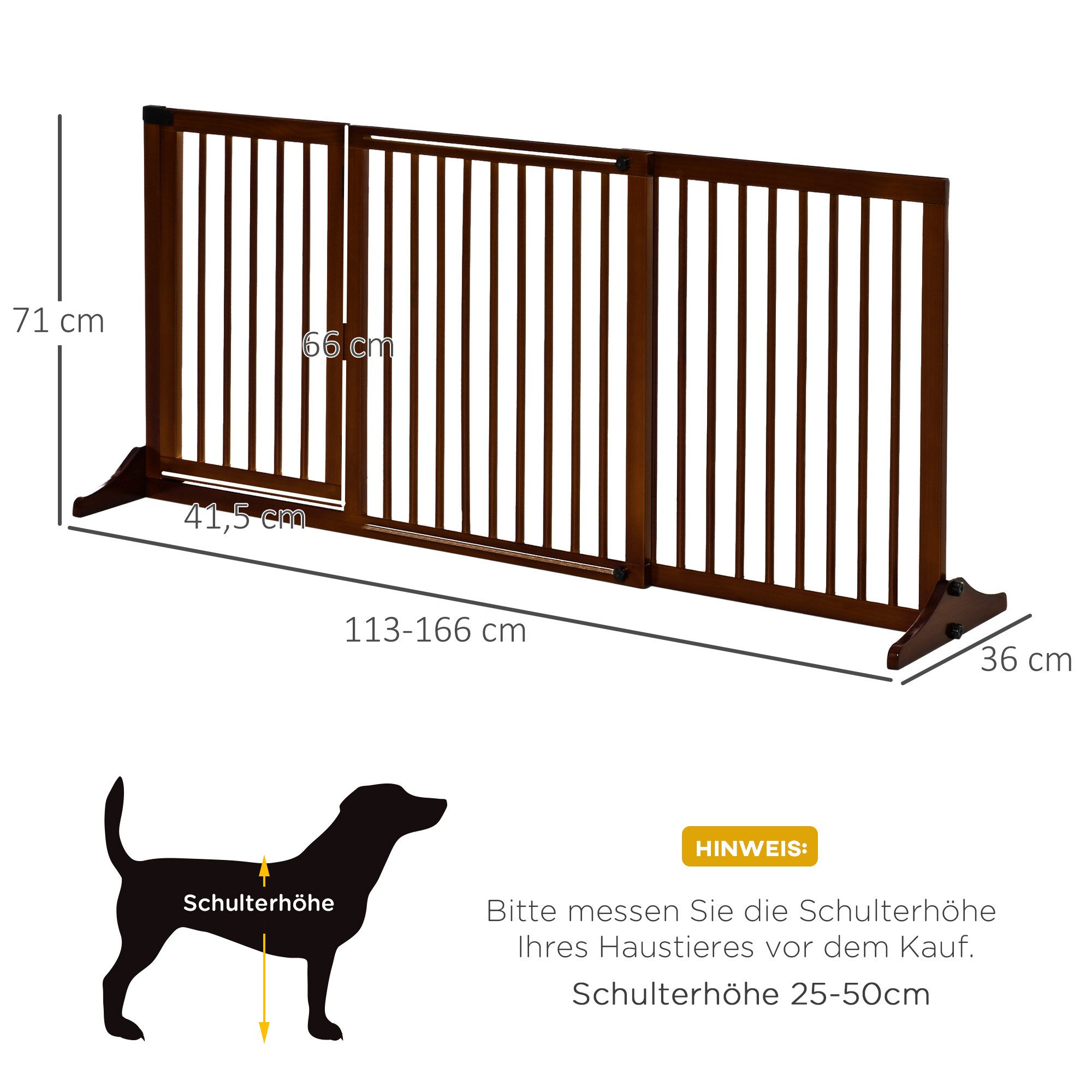 PawHut Hundegitter Absperrgitter Hund Freistehendes Verstellbares (Haustierschutzgitter, 1 St., Haustier Türschutzgitter), Braun 113-166 x 36 x 71 cm – Bild 3 von 5