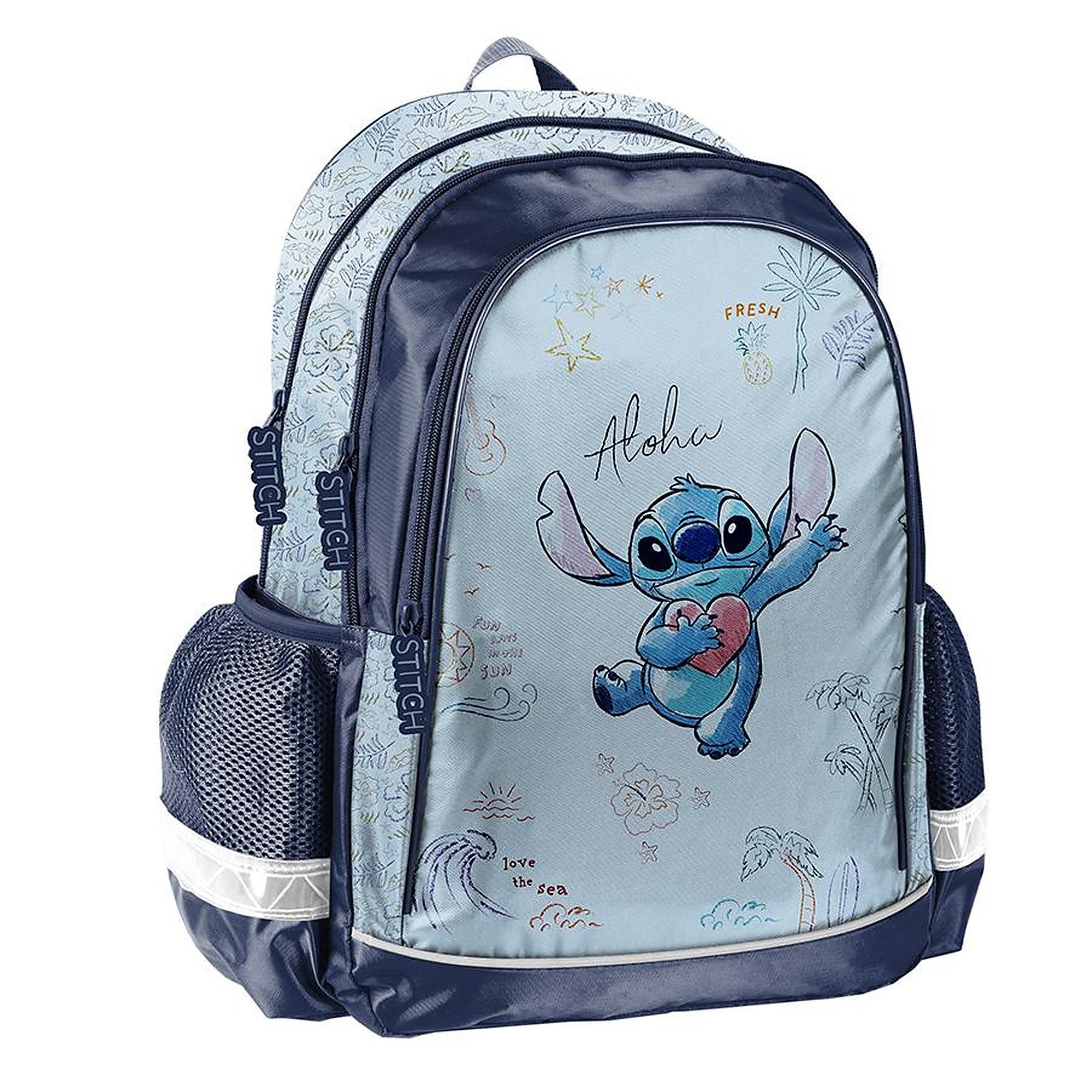 PASO Schulrucksack Stitch Disney Mega (Schulset, 10-tlg), Schulranzen-Set Für Jungen & Mädchen Klasse 1–4