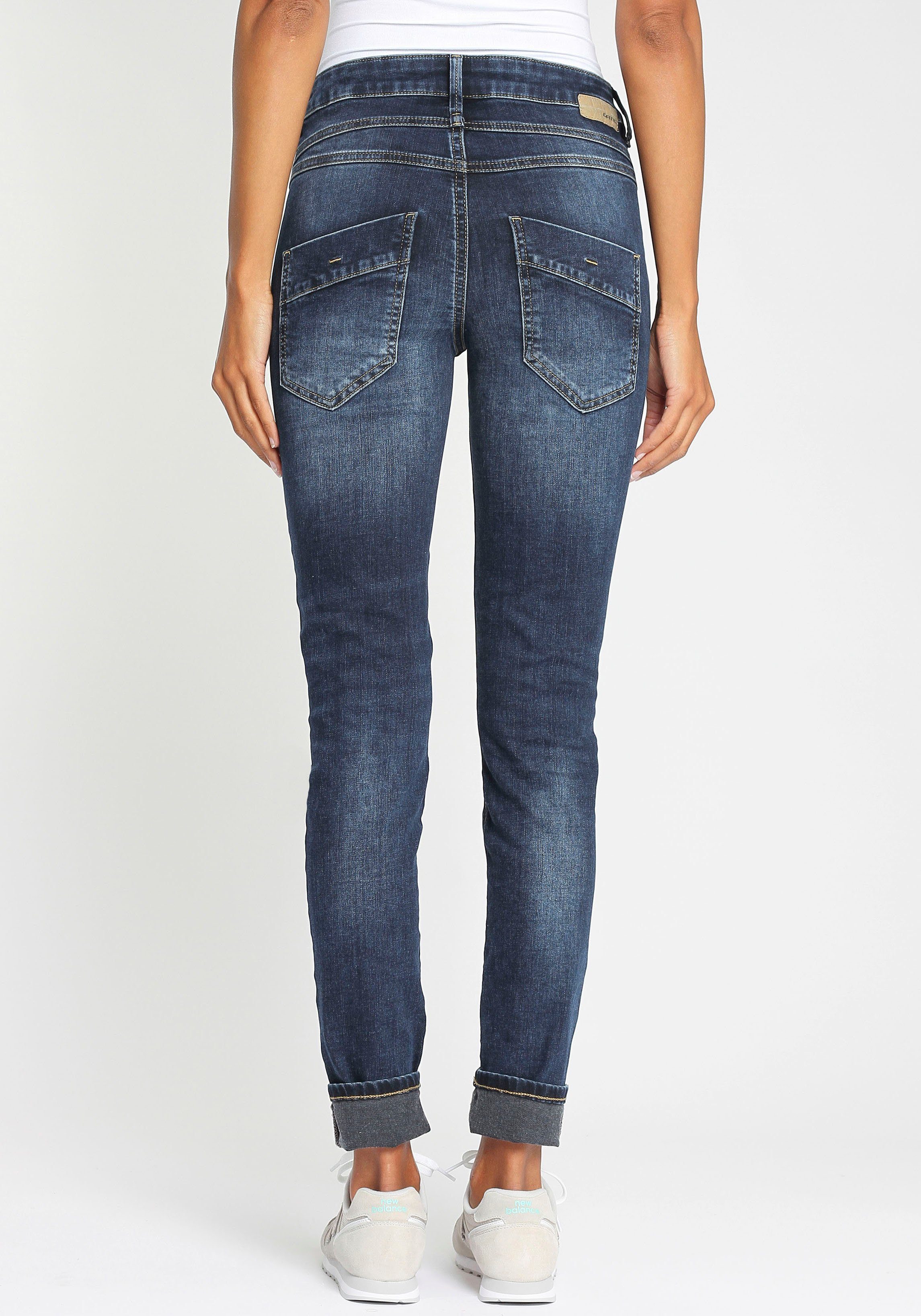 GANG Slim-fit-Jeans offener mit blue Knopfleiste dark 94CARLI