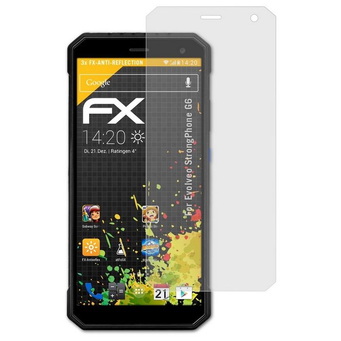 atFoliX Schutzfolie für Evolveo StrongPhone G6 (3 Folien) Entspiegelnd und stoßdämpfend