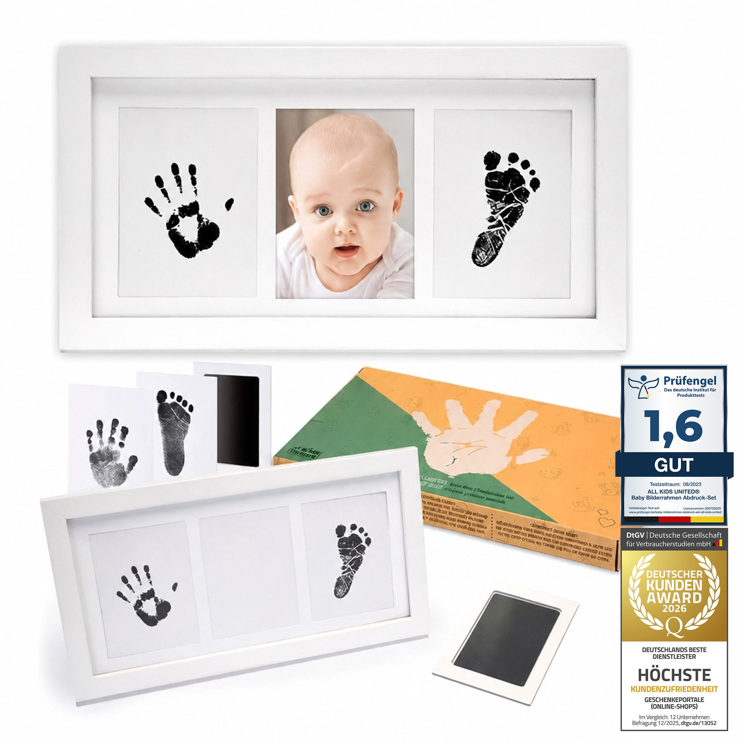all Kids United Bilderrahmen ALL KIDS UNITED Baby Fotorahmen- Baby Hand- und Fußabdruck Satz, (Fotorahmen für Hand), Fuß-Abdruck & Fotos, Geschenk-Set für Geburt, Taufe, Baby-Part uvm.