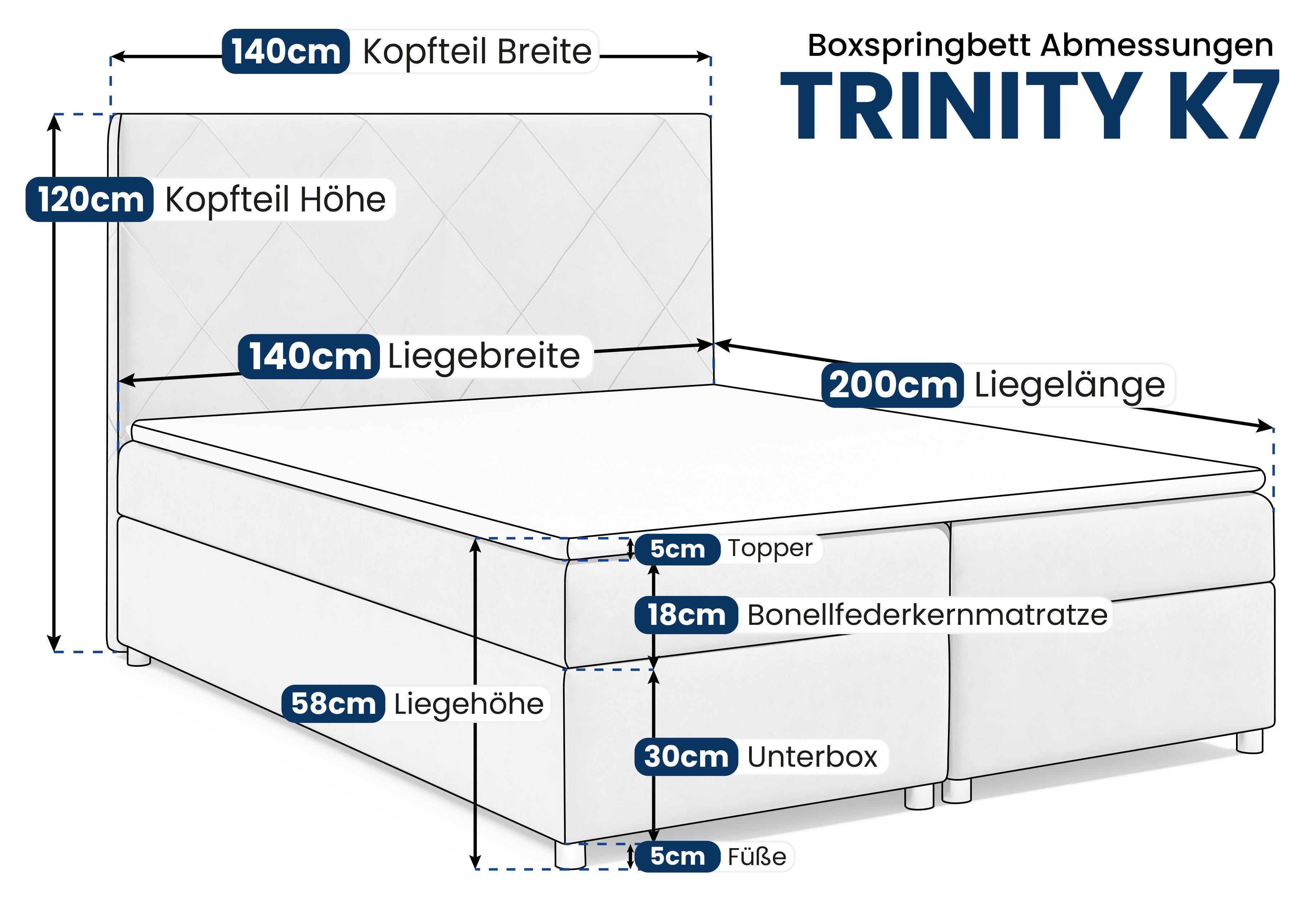 Silber Boxspringbett for Trinity K7, Best und mit Topper Bettkasten Home