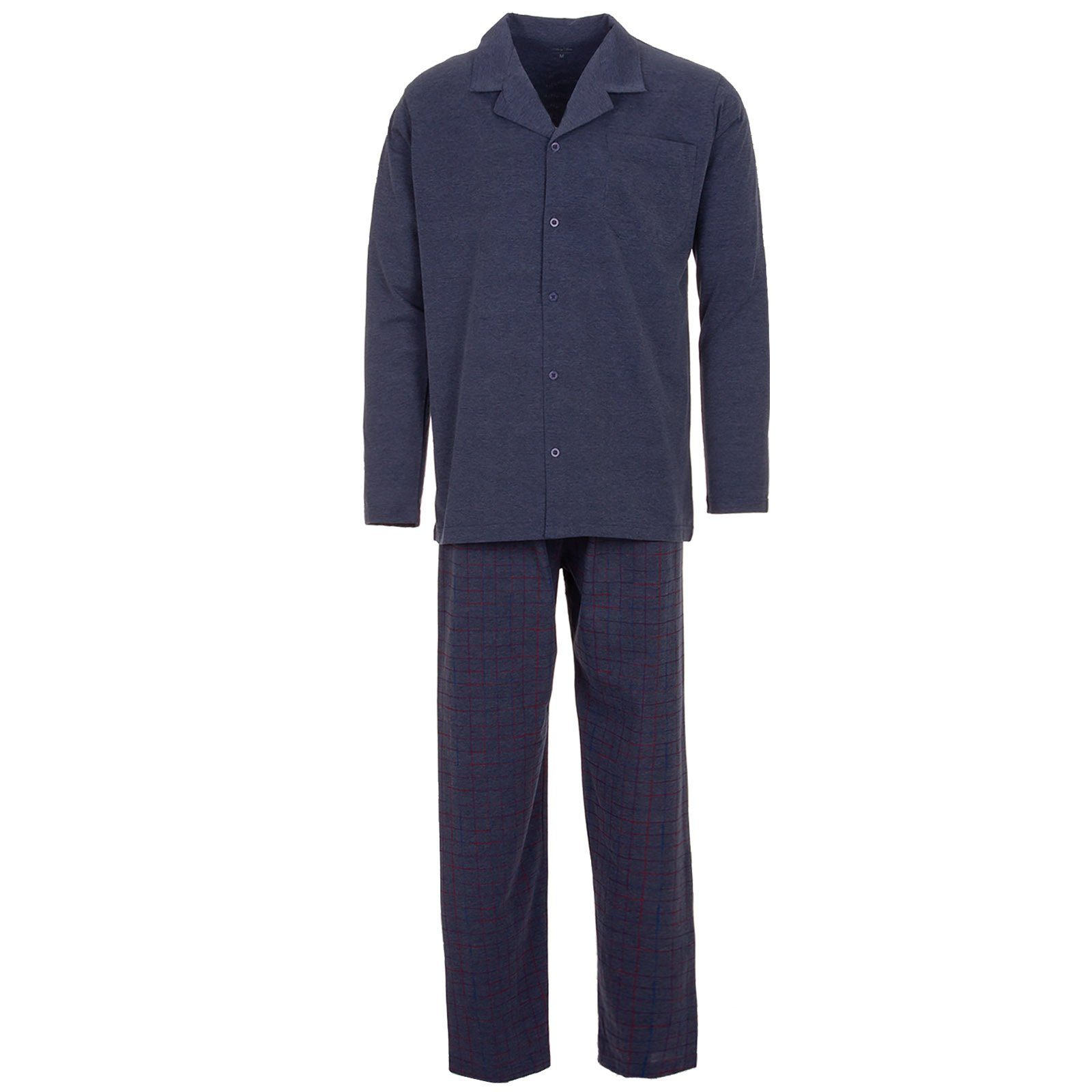 Henry Terre Schlafanzug Pyjama Set Langarm - Uni blau