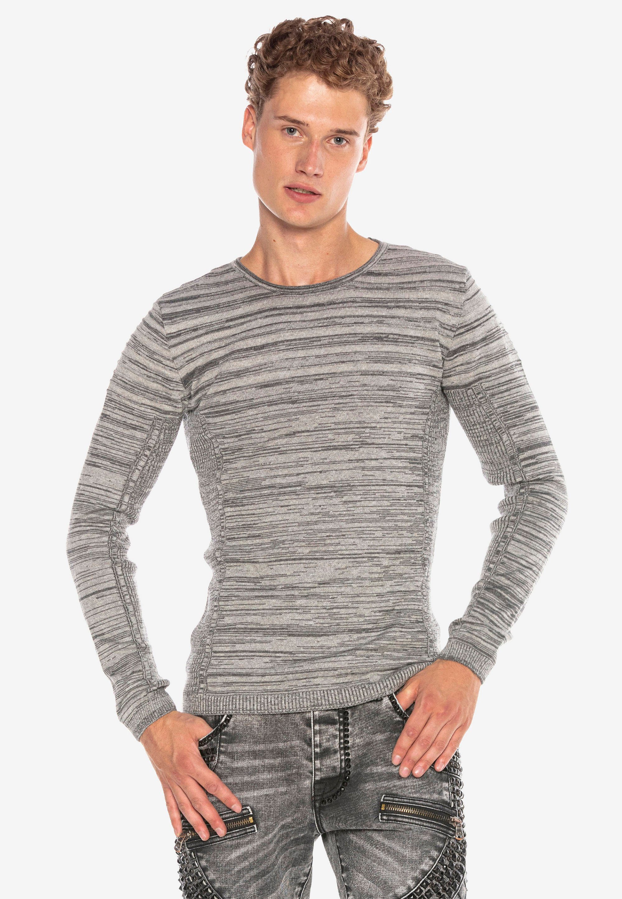 Langarmshirt Cipo & Baxx grau Streifenmuster mit meliertem