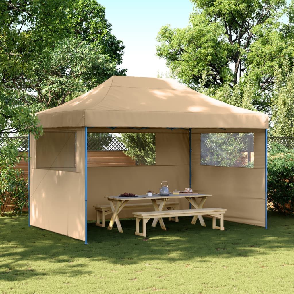 vidaXL Angelzelt, Partyzelt Faltbar Pop-Up mit 3 Seitenteilen Beige