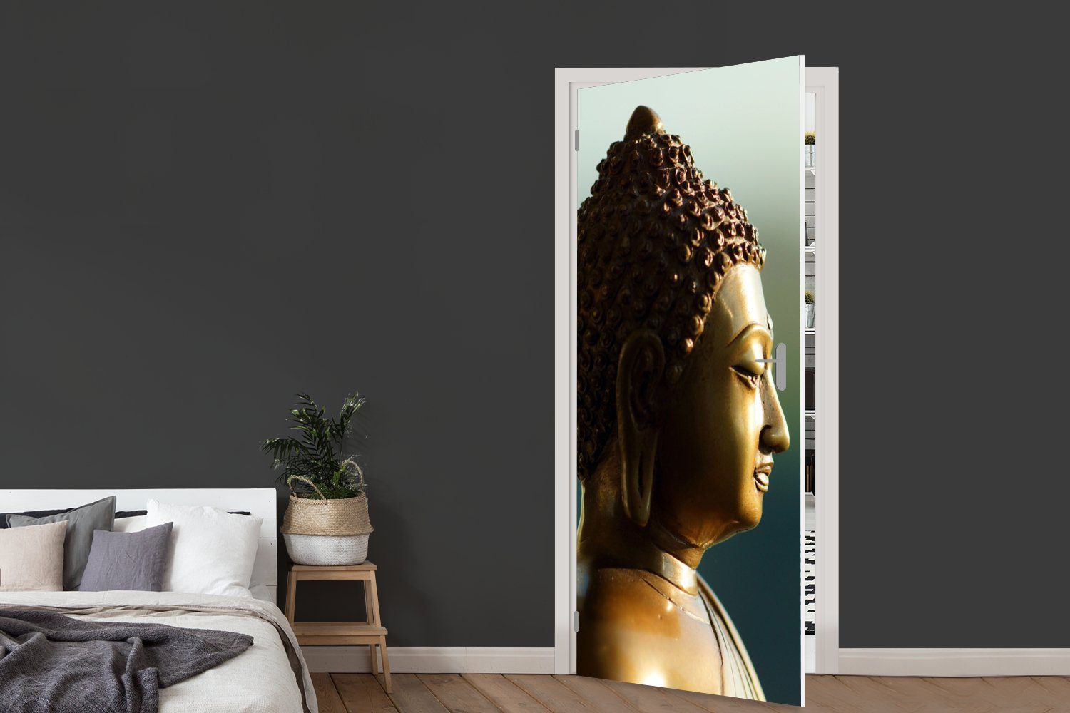 Matt, MuchoWow Bild Fotodruck, bedruckt, St), Buddha Türtapete (1 Fototapete Türaufkleber, 75x205 Tür, cm für