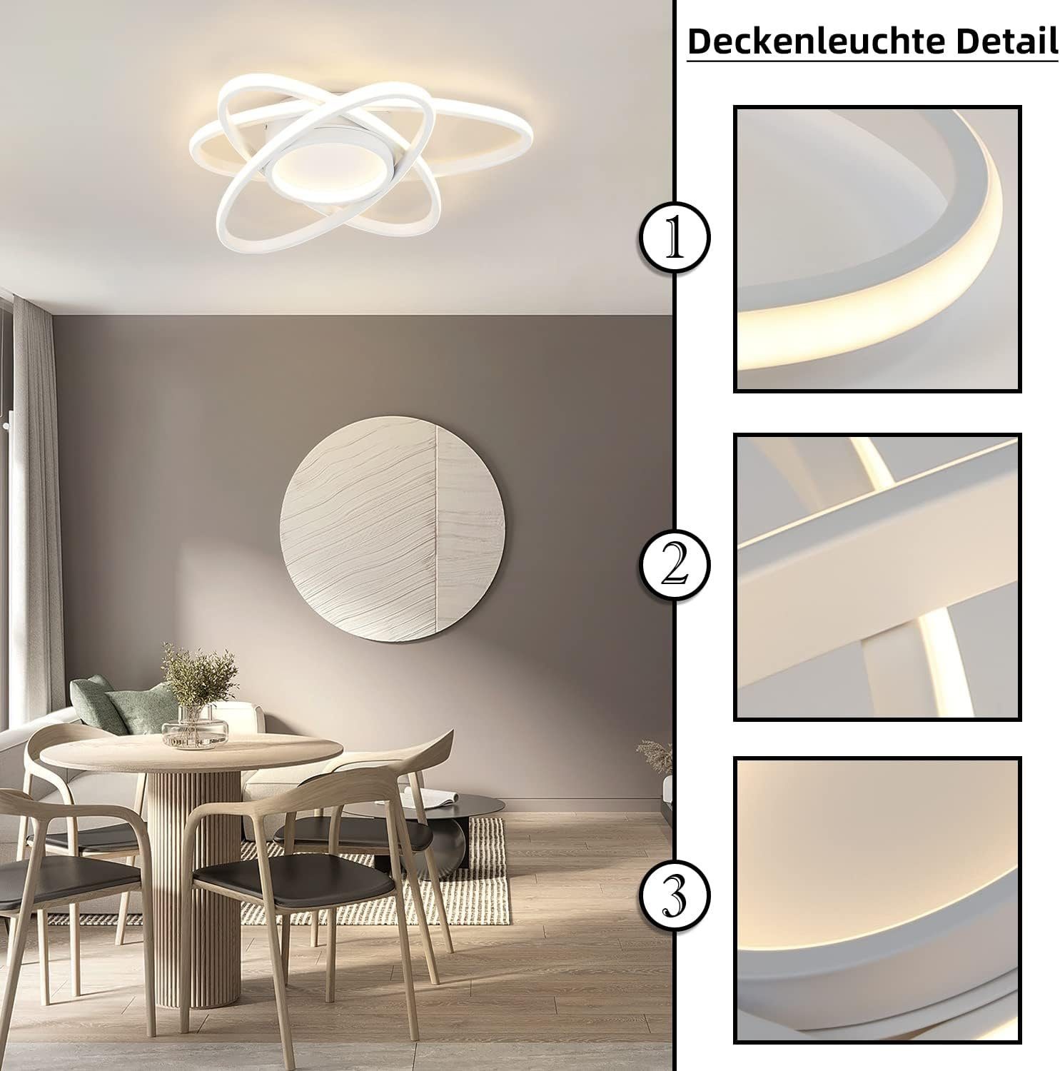 fest Dimmbar mit Modern Kaltweiß, 77W LED Schlafzimmer Küche Nettlife Deckenlampe Neutralweiß, Wohnzimmer Fernbedienung, Deckenbeleuchtung, Warmweiß, Schwarz Deckenleuchte Esszimmer LED Flur, integriert, für