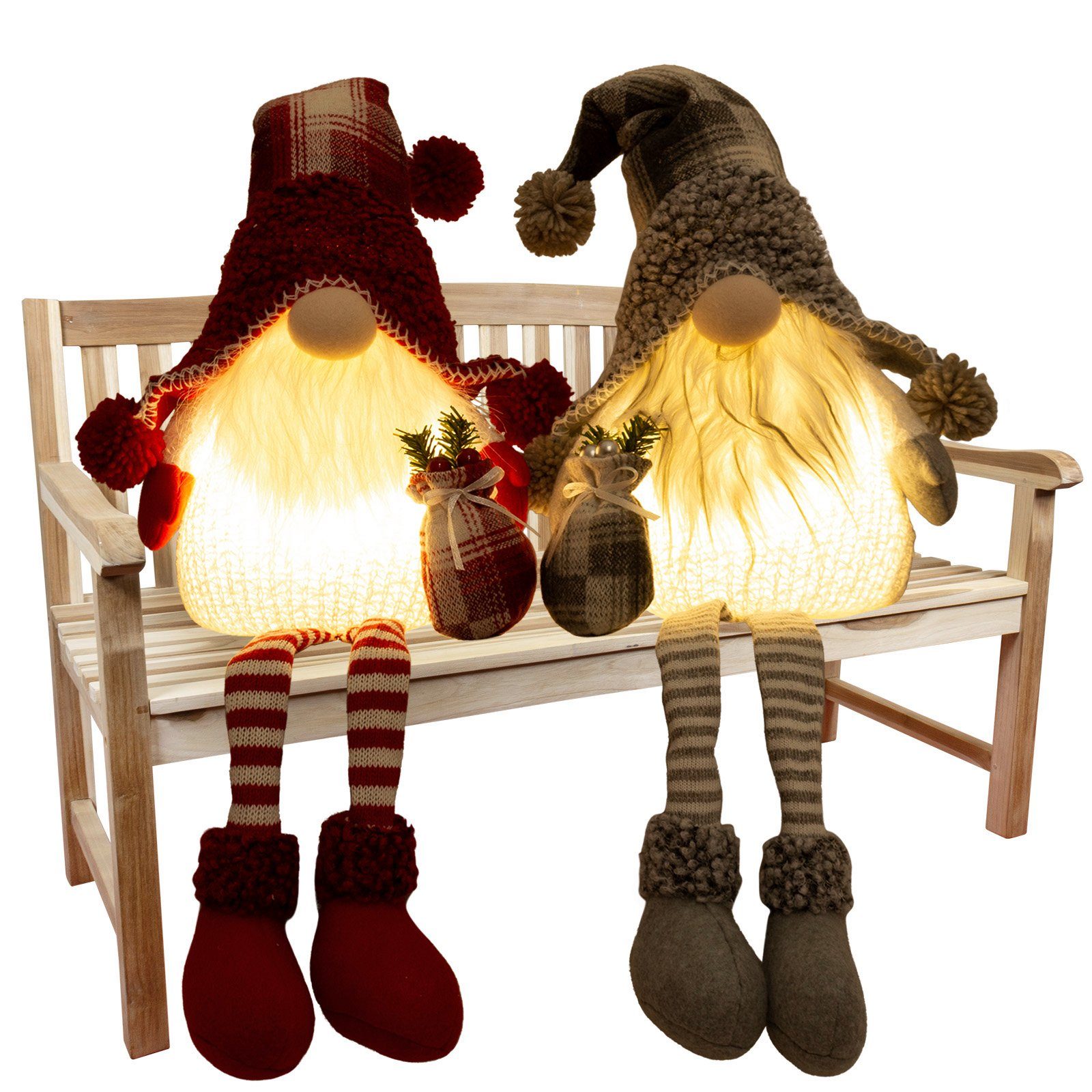 Christmas Paradise Weihnachtsfigur Wichtel mit LED 26cm (66cm) Kantenhocker, (Dekofiguren, 2 St., im Set), Weihnachten, rot grau, leuchtend