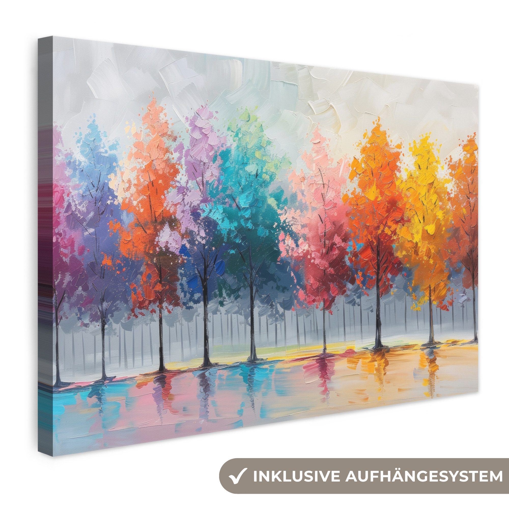 OneMillionCanvasses® Leinwandbild Bäume - Farbenfroh - Natur - Abstrakt, Fotodruck (1 St), Leinwand Bilder Klein, Wand Dekoration Aesthetic 30x20 cm