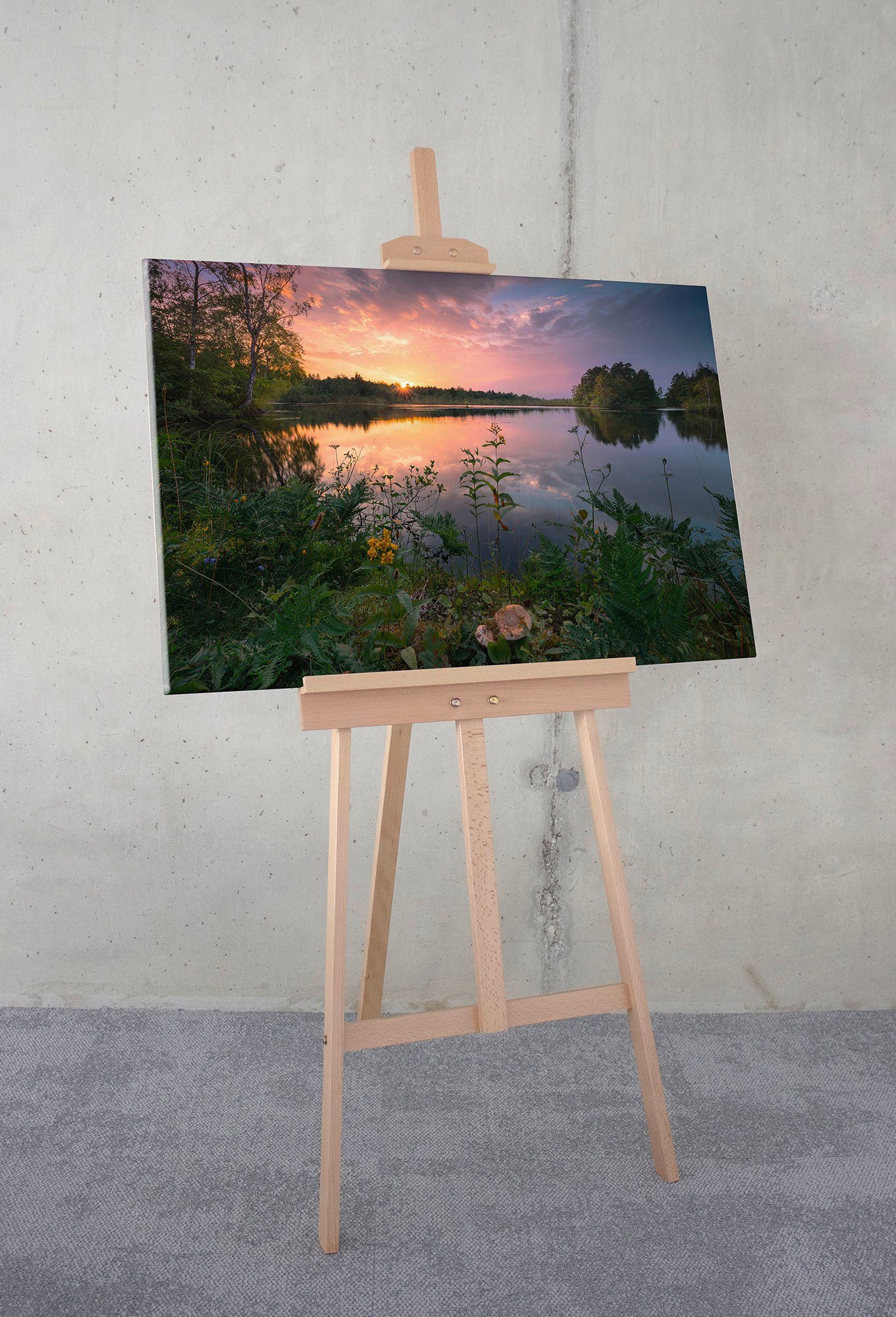 Komar Leinwandbild Abends in Schweden - Größe 90 x 60 cm, Baum, Berge, Blumen, Blätter, Foto, Jahreszeiten, Landschaft, Meer, Natur, Palmen, Strand (Packung, 1 St), Keilrahmenbild mi Echtholzrahmen
