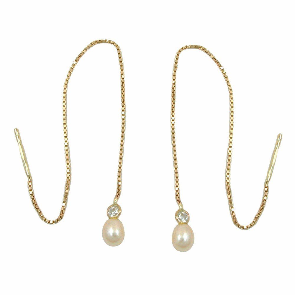 Schmuck Krone Paar Ohrhänger Durchzieher, 93mm Kettchen, 9Kt GOLD, Gold 375