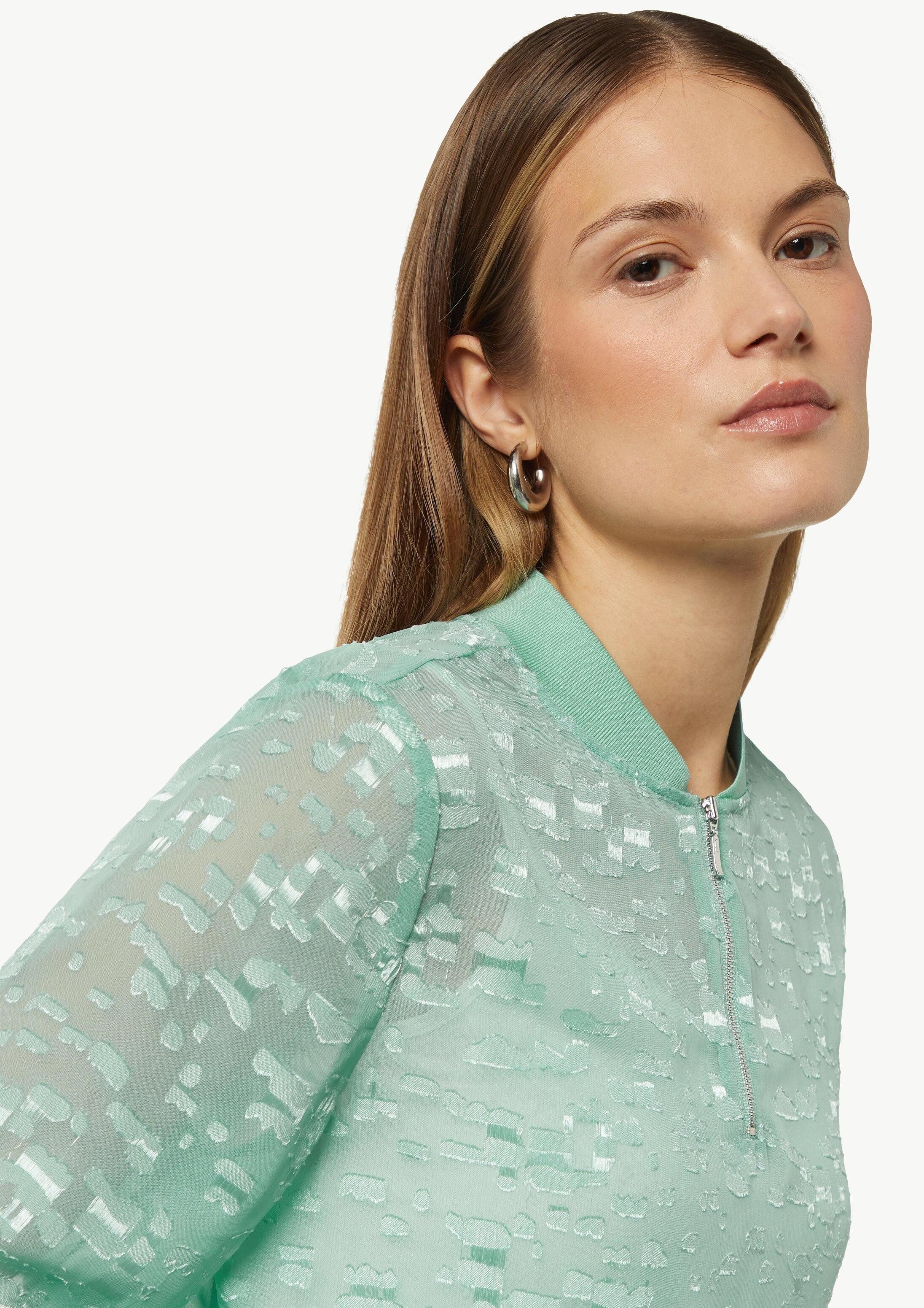 comma Langarmbluse Bluse Transparente Jacquard-Bluse mit Zip-Ausschnitt