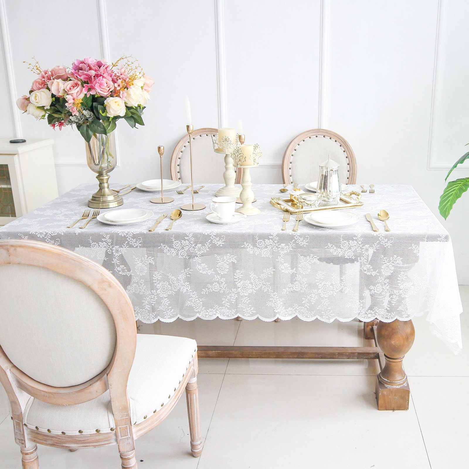 Rosnek Tischdecke Spitze, Blumenmuster, für Party Valentinstag Hochzeit Vorschlag Deko, rechteckig/quadratisch