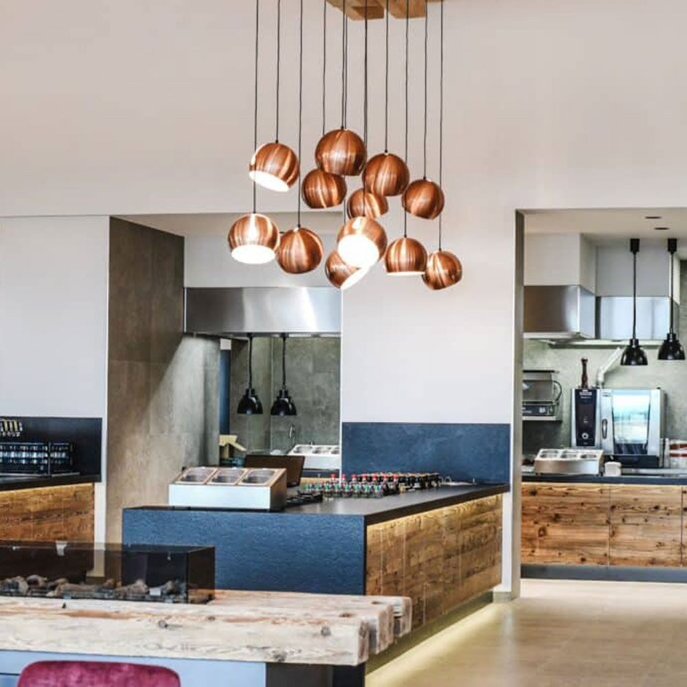 s.luce Pendelleuchte Ball Esstisch-Pendelleuchte 2-5-flammig Ø 20cm Balken 120cm Gold