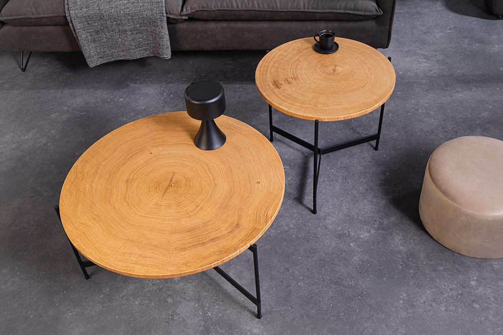 riess-ambiente Couchtisch FUSION 50cm natur/schwarz - Eichenholz, Furnier, Metall, Baumscheibe (Einzelartikel, 1-St), Dreifuß Beistelltisch - ideal für Wohnzimmer, Loft, oder TV-Ecke