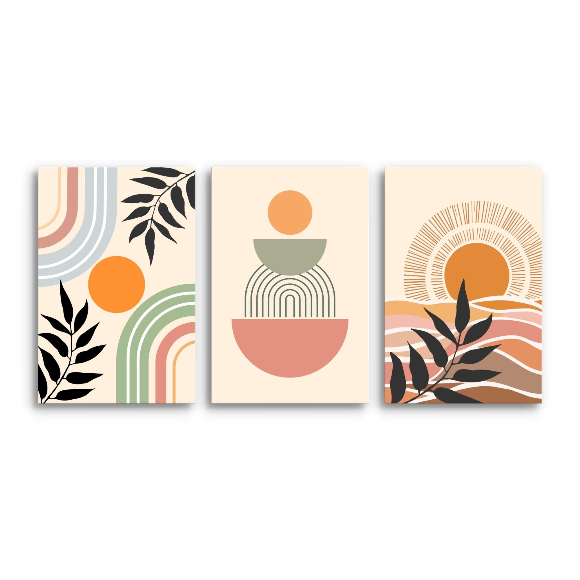 Novart Wandbild Modern Abstrakt Boho Style Figuren Deko Bohemian Aesthetic Bilder, 3 Bilder 40x60 cm, made in Germany, moderne Wandbilder, Boho Style