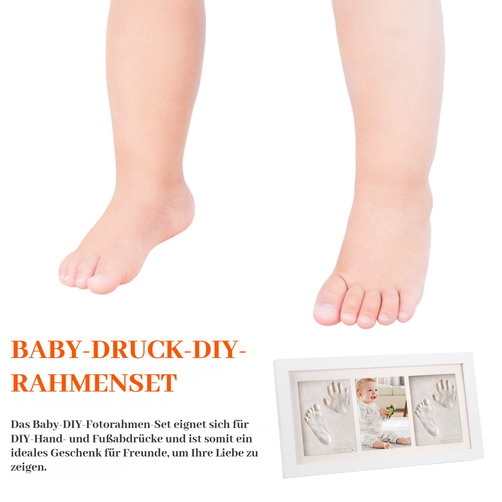 BlingBin Bilderrahmen-Set Baby Handabdruck Fußabdruck Set Komplettset Gipsabdruck Kit, für 3 Bilder (1er Set, 1 St), 33 × 17 × 3,5 cm, Baby Meilenstein Geschenk Erinnerungs-Bilderrahmen für Baby
