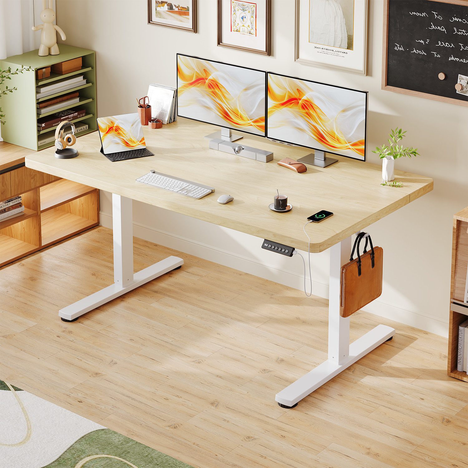 HOMALL Schreibtisch Höhenverstellbarer Elektrisch Schreibtisch, Vierteilige Tischplatte (Maße 140x70/160x80,6-Tasten-Handsteuerung mit LED-Anzeige,mit Kabelmanagement, ideal für Homeoffice und Büro)