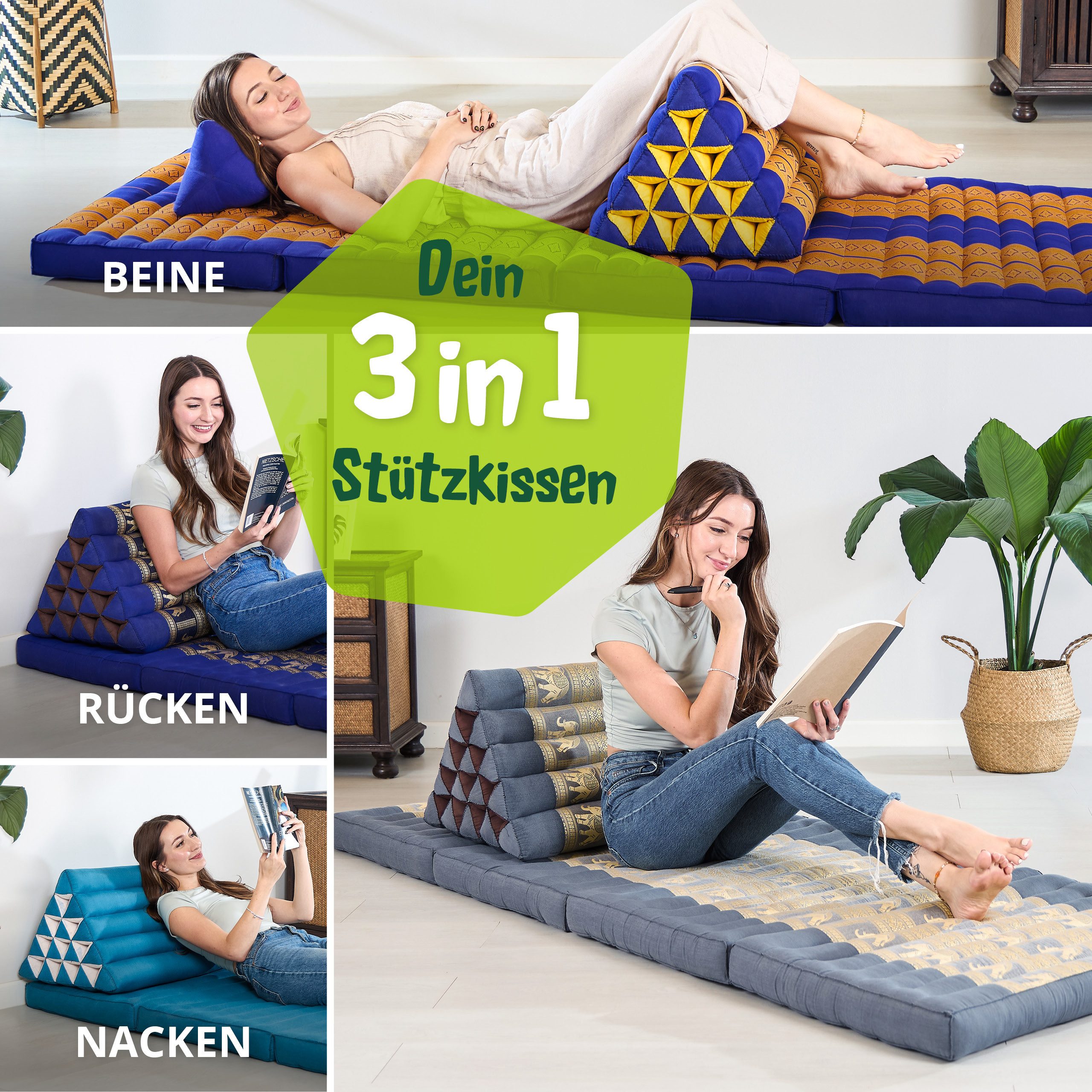 livasia Keilkissen Dreieckskissen hoch (Deluxe) - 38x55x35cm, Kapok, vegan, handgefertigt