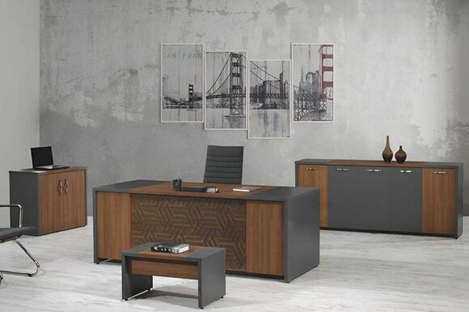 Büromöbel-Set Bürotisch aus braunem Holz mit Stuhl, Aktenschrank und Rollcontainer