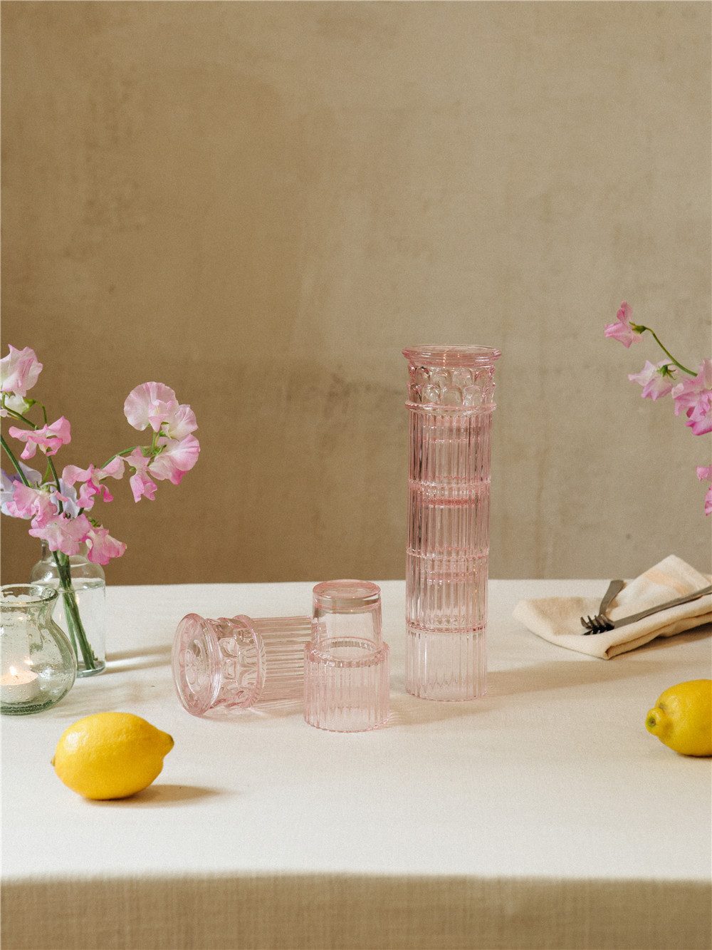 DOIY Glas Athena Gläserset 4er Set, Glas, Form griechischer Säule, ca. Ø 9 x 29 cm