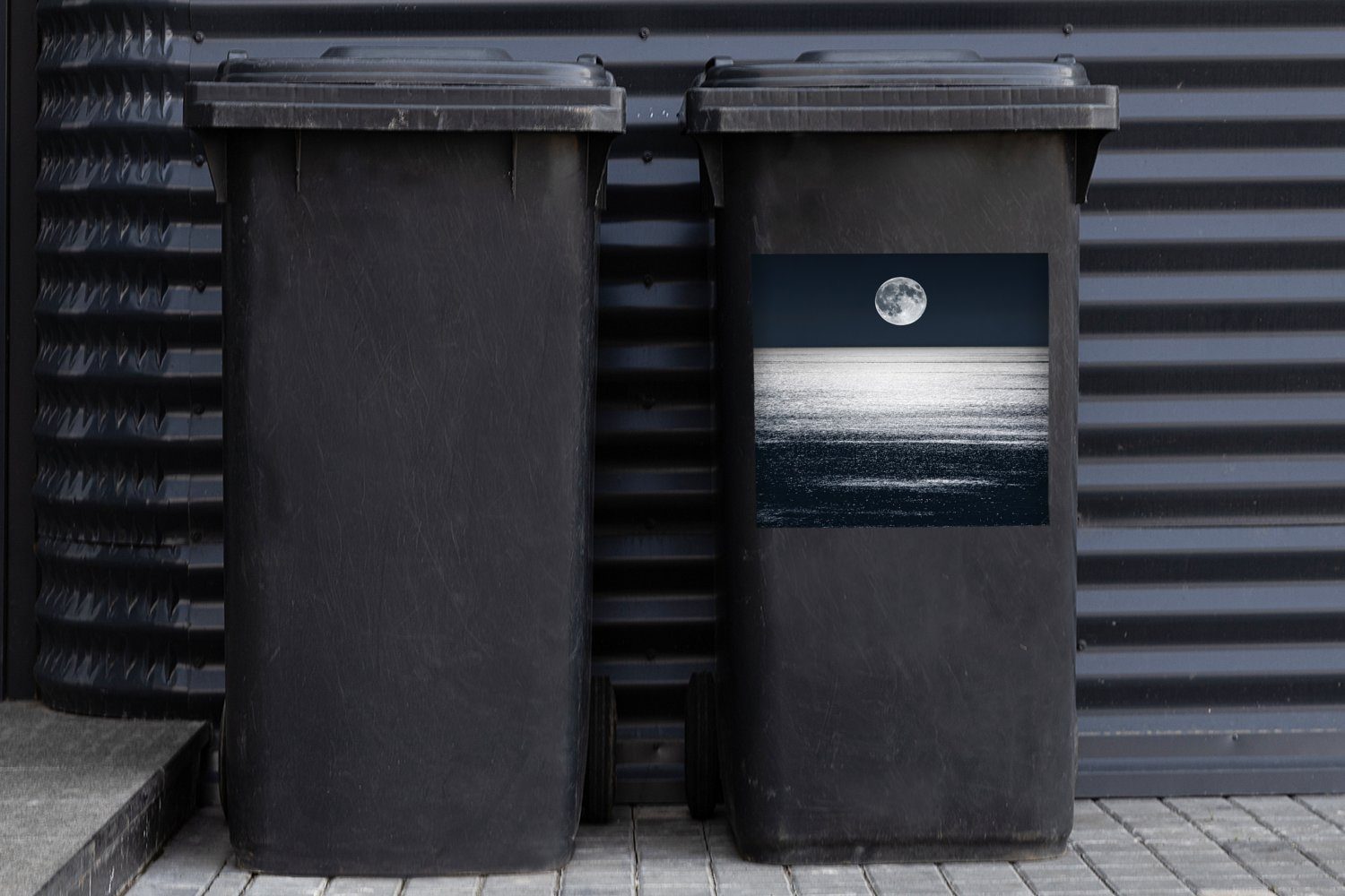 Meer Mülleimer-aufkleber, - Sticker, Mond Mülltonne, MuchoWow Container, Wasser - (1 Wandsticker Abfalbehälter St),