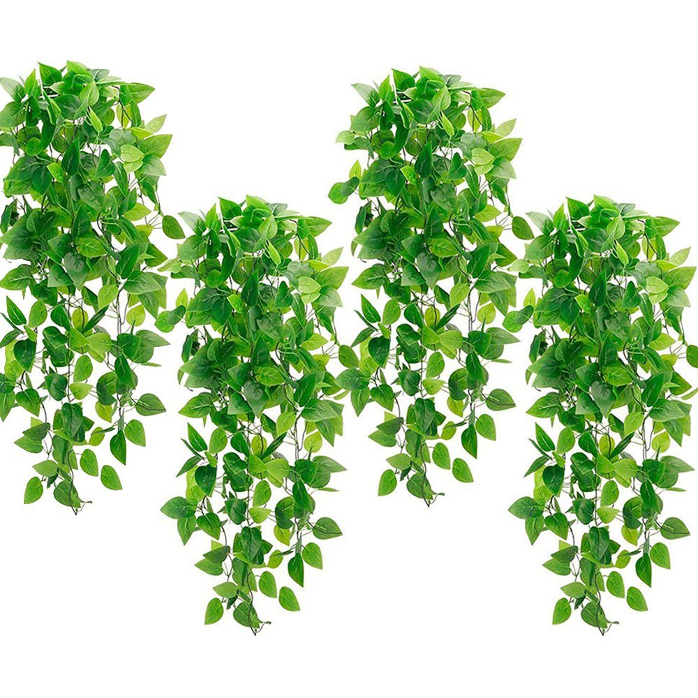 Kunstpflanze 4 Stück Künstliche Hängepflanze,110cm hängendes Grün Blätter Girlanden, zggzerg Grüner Dill