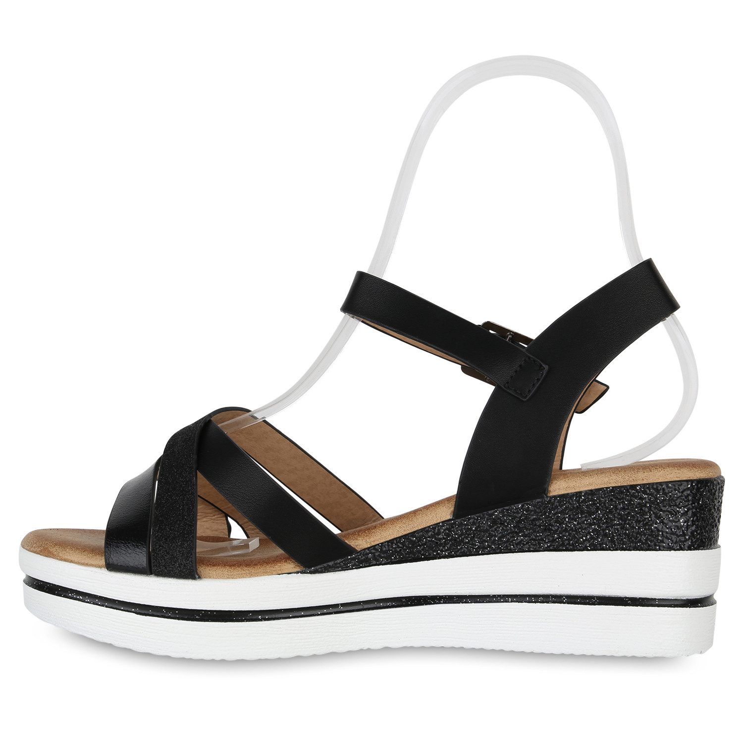 VAN HILL 840958 Plateausandaletten Damen Plateau Sandaletten Glitzer Keilab günstig online kaufen