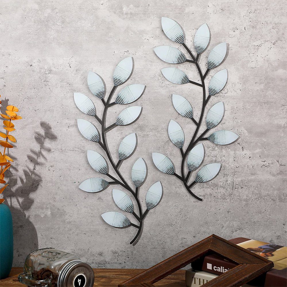 Weiß Blatt Metall Baum Wanddekoration, Blatt Olivenzweig 2 NUODWELL Wanddekoobjekt Stück Wandkunst