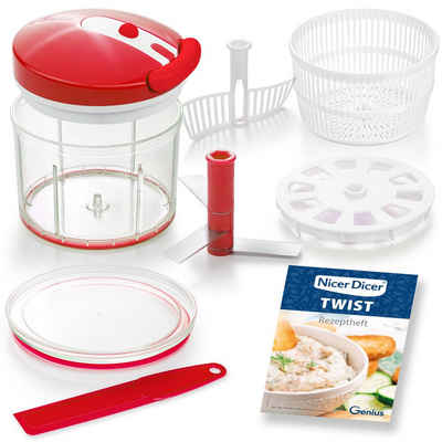 Genius Gemüsehobel Nicer Dicer Twist 9 tlg. Gemüseschneider, (Set, Zwiebelschneider Universal Zerkleiner), Salatschleuder Sieb mit Seilzug mit Fassungsvermögen 1000 ml