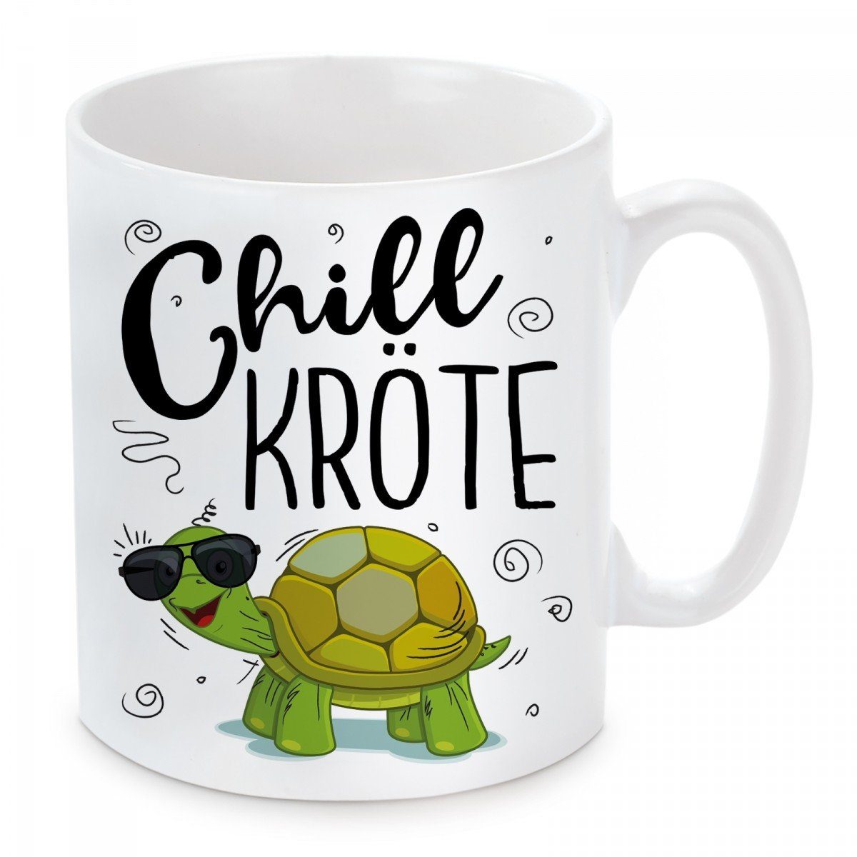 Herzbotschaft Tasse Kaffeebecher mit Motiv Chillkröte, Keramik, Kaffeetasse spülmaschinenfest und mikrowellengeeignet