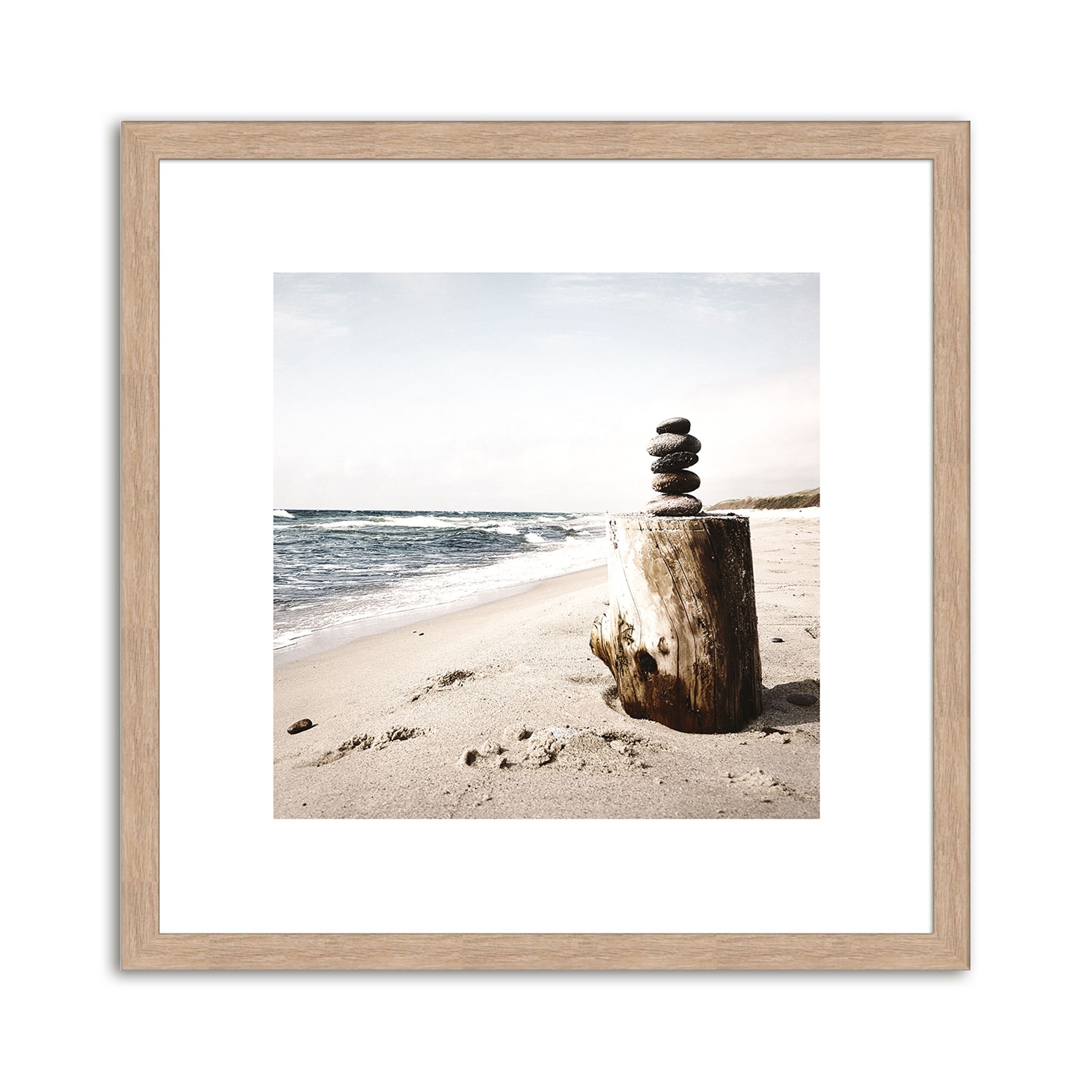 Design-Poster Rahmen mit inkl. Strandgut Wandbild, Bild Holz-Rahmen Bild Meer: 30x30cm IV Strand / gerahmt artissimo und /