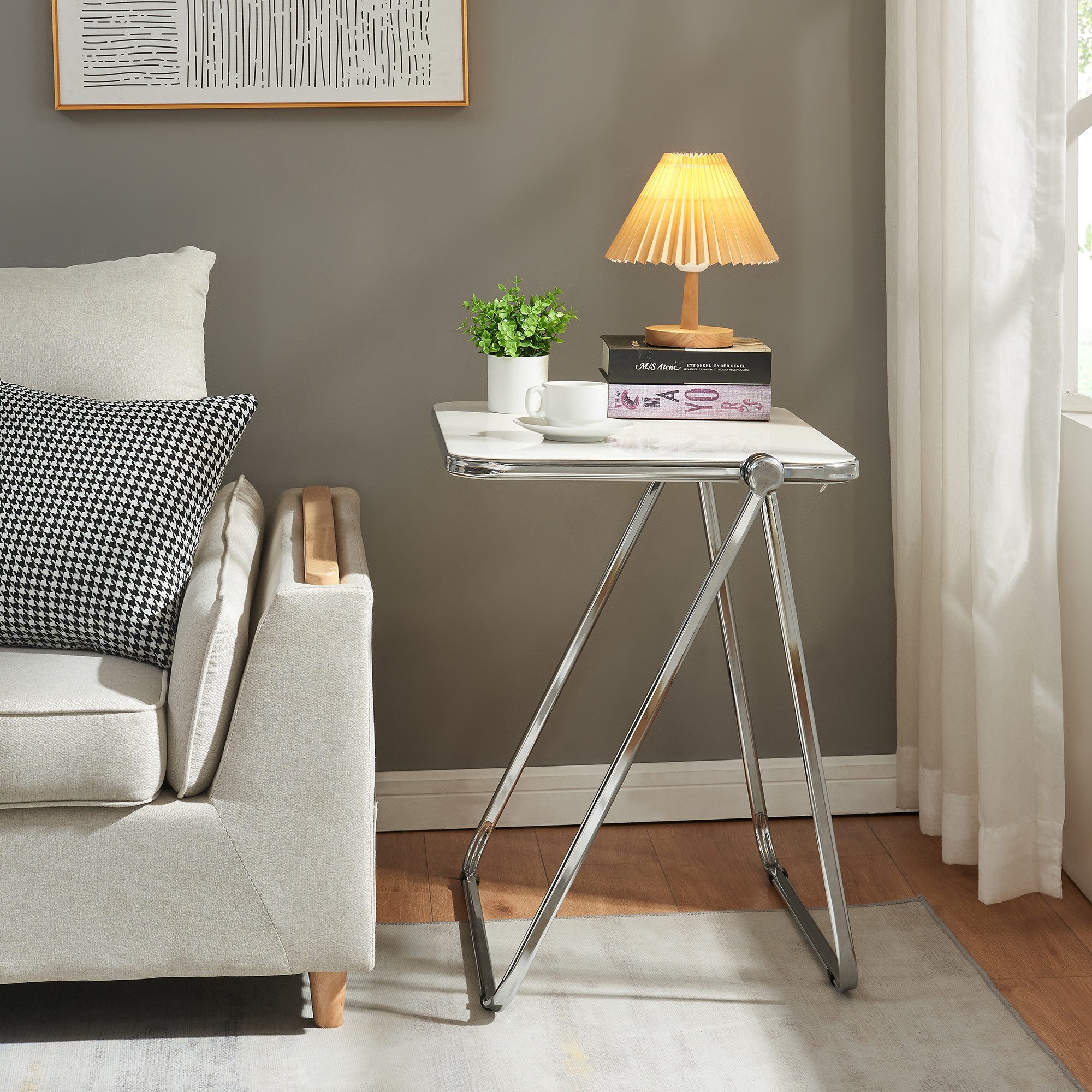 en.casa Beistelltisch, »Alerhavn« klappbar 70 x 49 x 68 cm Metallgestell Weiß