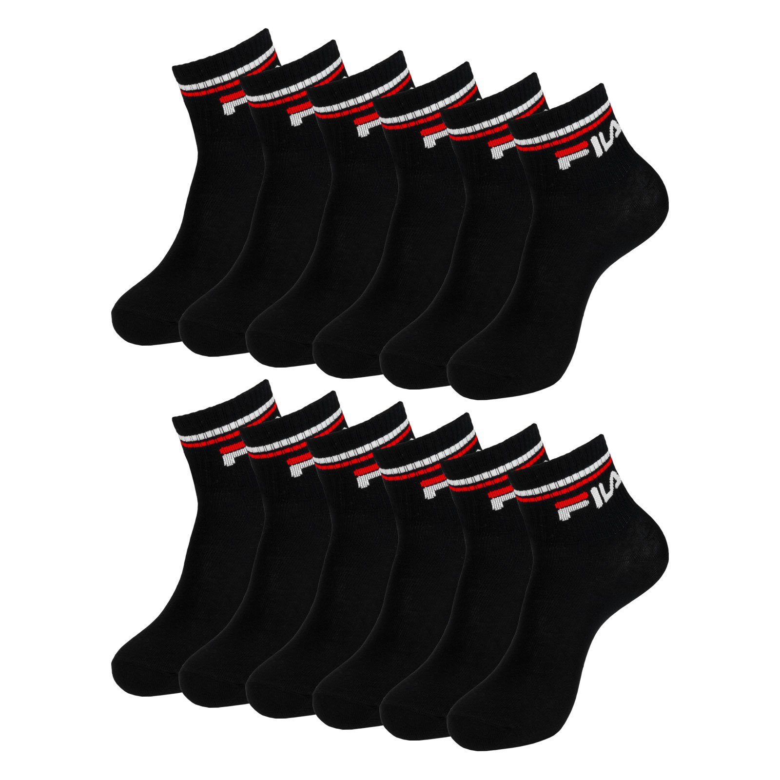 Fila Kurzsocken 200 Calza Look im mit Socks black Quarter sportlichen Rippbündchen (6-Paar)