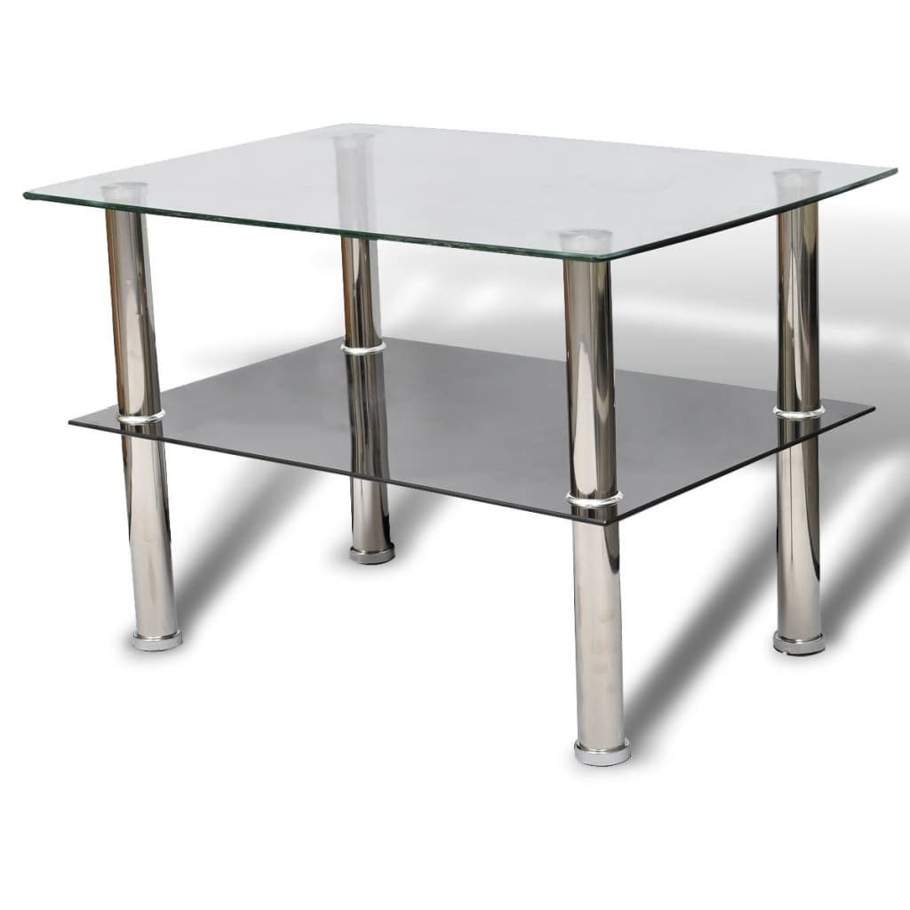 furnicato Couchtisch Glas 65 x 45 x 43 cm in Transparent und Schwarz (1-St), Wohnzimmertisch mit Ablage und stabilen Beinen aus Edelstahl