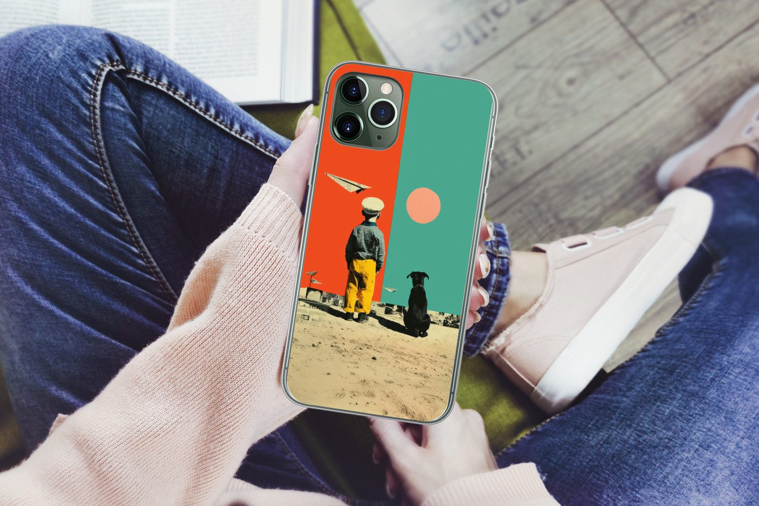 MuchoWow Handyhülle für Apple iPhone 11 Pro Retro - Junge - Hund - Rot - Grün, Smartphone-Bumper, Print, Handy Schutzhülle Dünn