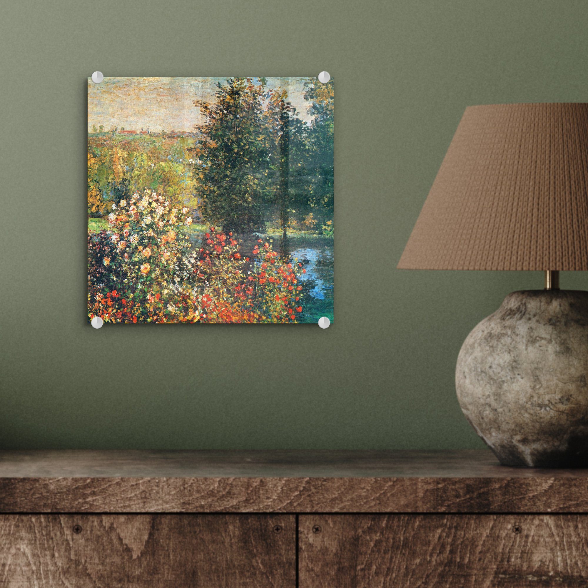 Hoshede Wandbild Monet, - Acrylglasbild St), Claude im MuchoWow Foto Montregon Rosen auf in - Wanddekoration Glasbilder Garten Glas Bilder Glas (1 - - auf der