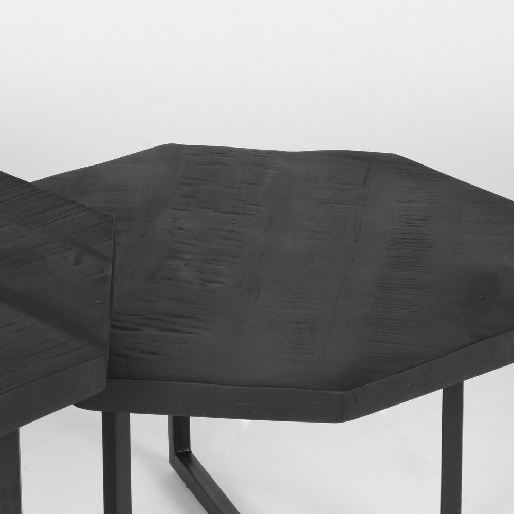 RINGO-Living Möbel 400x700x700mm, aus Liana Couchtisch Schwarz in 2er-Set Mangoholz Beistelltisch