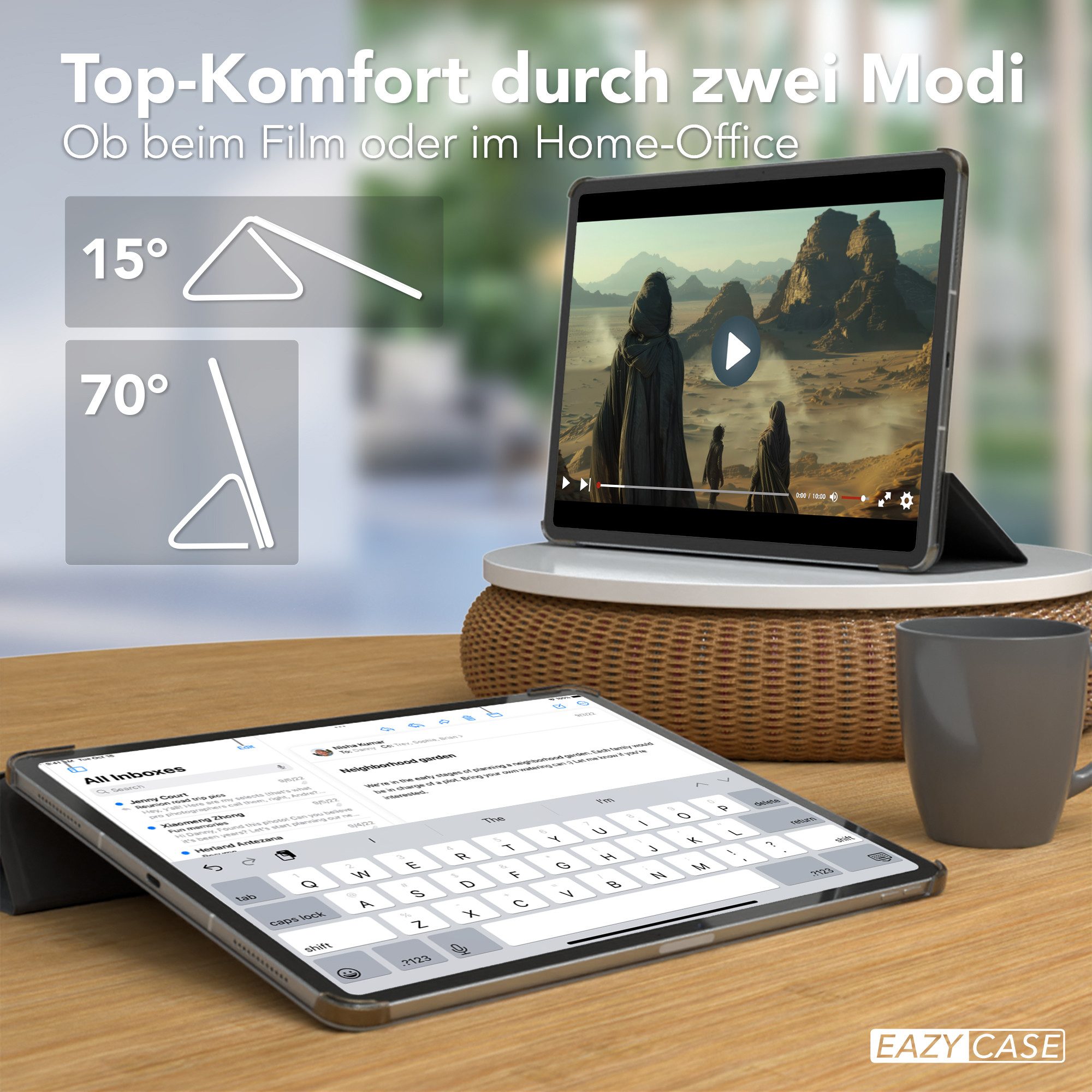 EAZY CASE Tablet-Hülle Smart Case Apple für iPad Air 13 (2024) 13 Zoll, Hülle mit Standfunktion Tablet Klapphülle Anti-Kratz Tasche Schwarz – Bild 5 von 5