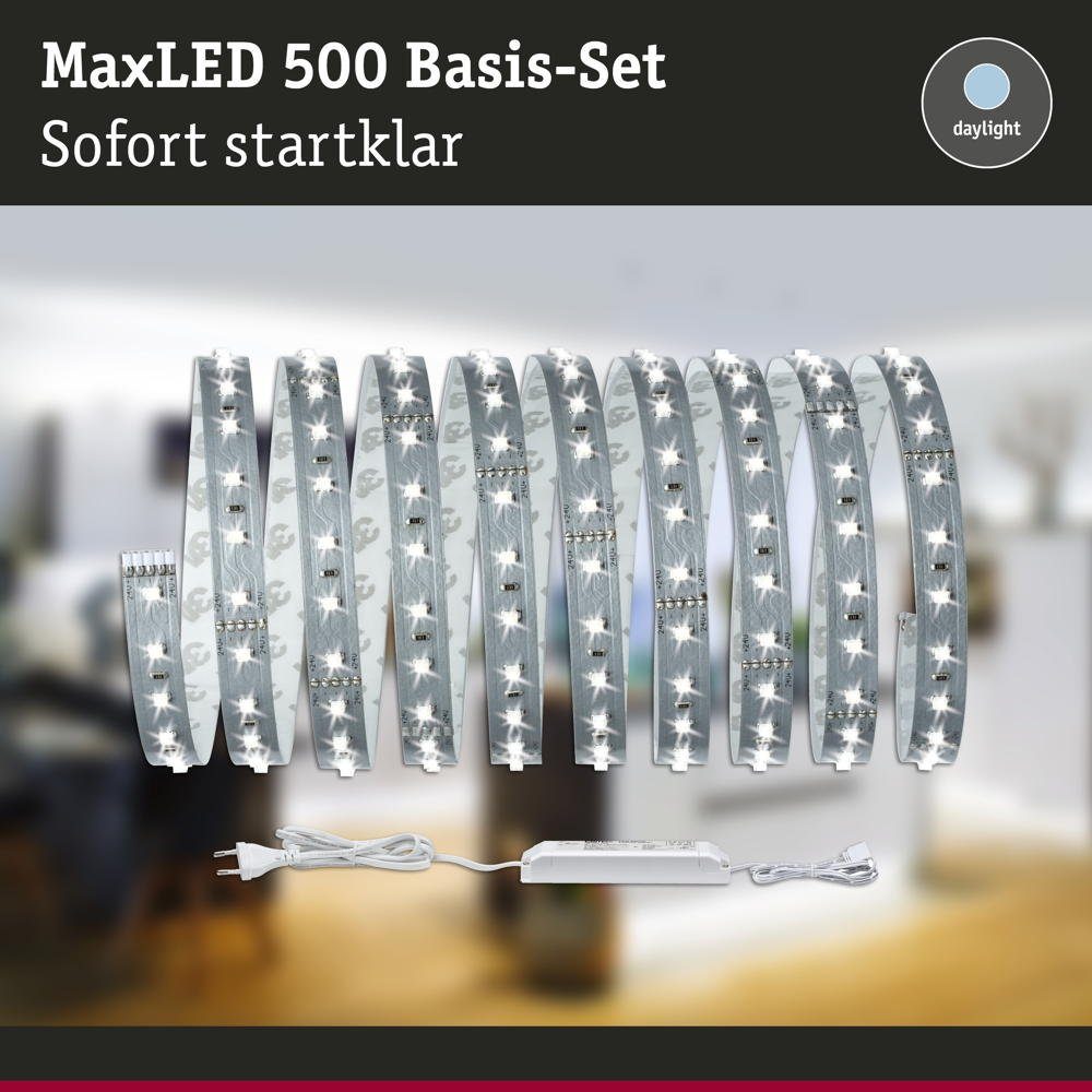 Paulmann LED Stripe Function MaxLED Tageslichtweiß 1-flammig, 500 Streifen 36VA 17W 3m 230/24V LED Basisset Silber