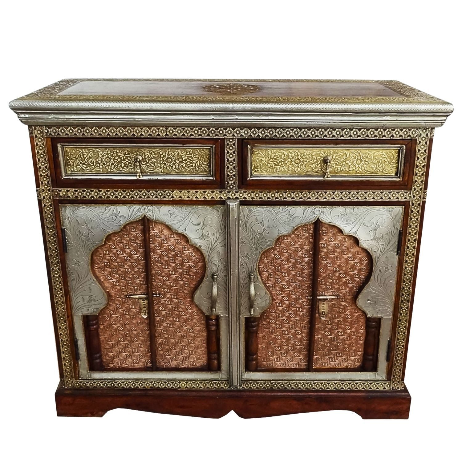 Kommode Orientalische Massivholz Kommode Swaran 90cm mit Messingverzierungen