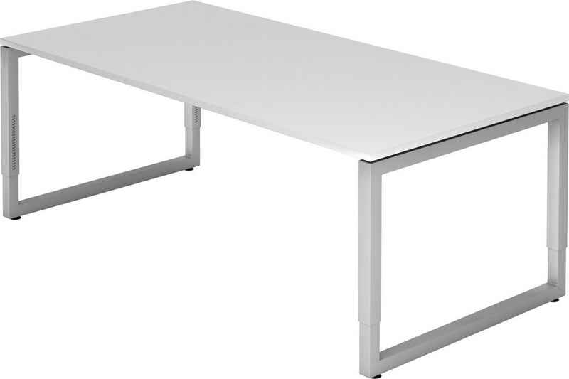 bümö Schreibtisch Schreibtisch Serie-R, Rechteck: 200 x 100 cm - Dekor: Weiß - Gestell: Silber