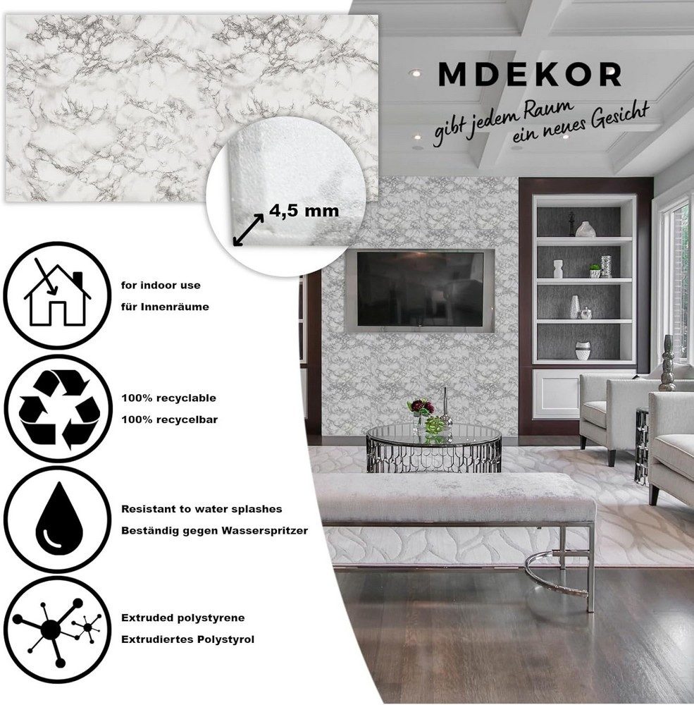 MDEKOR 3D Wandpaneel MDEKOR XPS Dekorative für Innenräume, (60-tlg) 30 m², Marmoroptik 50x100 cm Marble Light, Paneele 4,5 mm dick