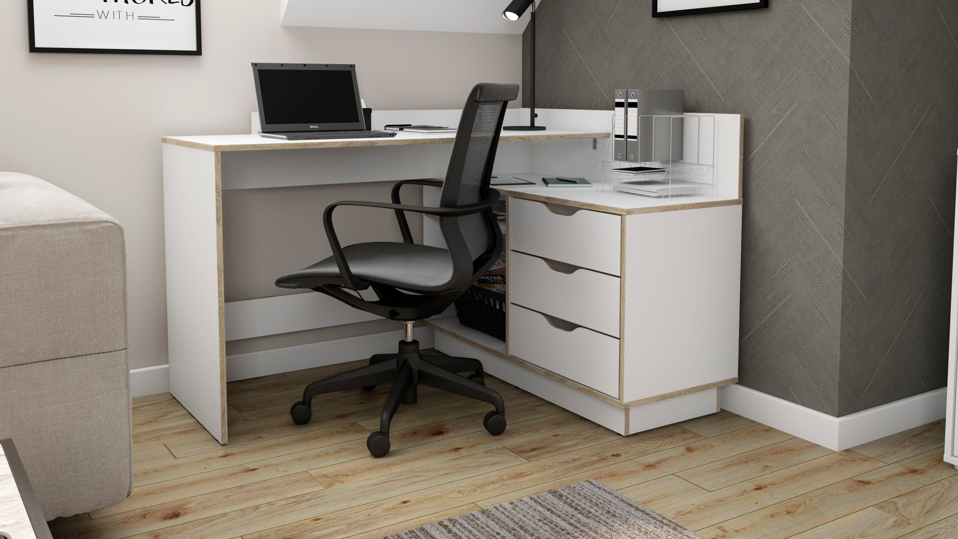 byLIVING Eckschreibtisch Bern, mit viel Stauraum, Breite 129 cm, rechts ode günstig online kaufen