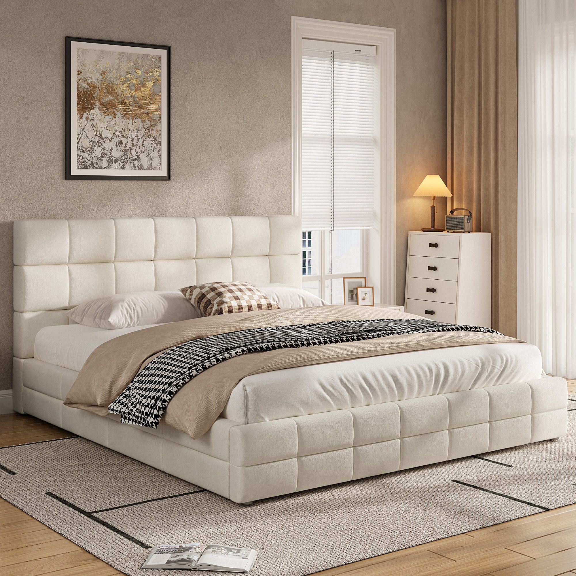 Merax Polsterbett 180x200cm mit Samtbezug (1-tlg), Doppelbett mit gepolstertem Kopfteil und Lattenrost