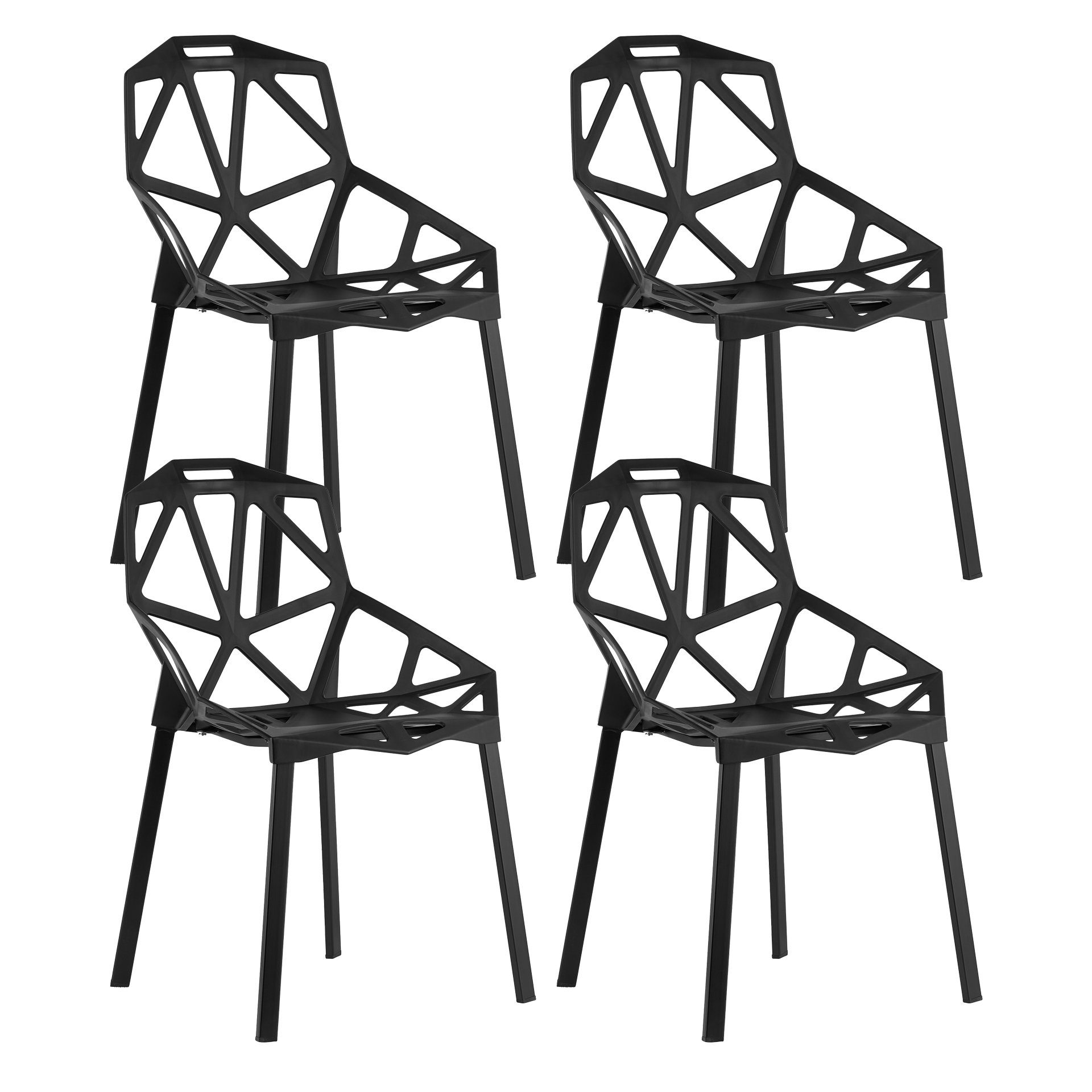Home Collective Esszimmerstuhl Gartenstuhl Wohnzimmerstuhl, Schale aus Kunststoff (Füße aus Metall Stuhl mit stilvollem, ergonomischem Sitzkomfort), bis zu 120 kg belastbar schwarz 4er Set