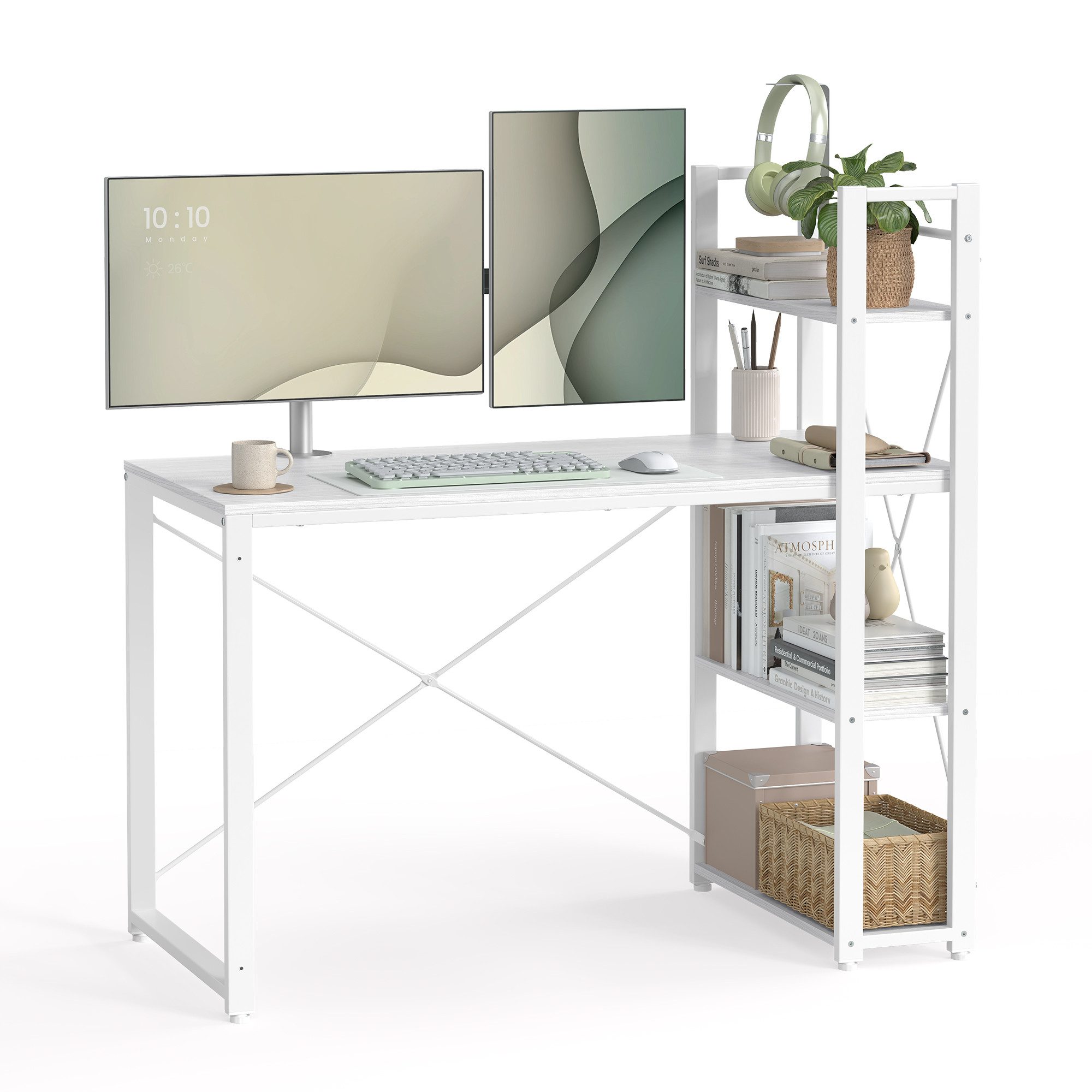 VASAGLE Schreibtisch Computertisch, 120 / 137,2 cm, mit Regalböden rechts o günstig online kaufen