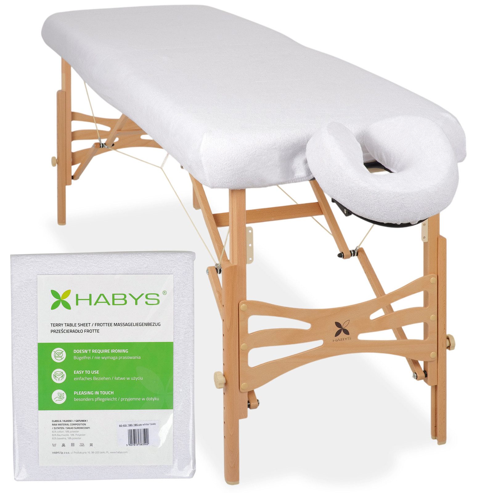 Habys Massageliege Set, Frottee Bezug für Massageliegen 60-65/180-185 + die Kopfstütze