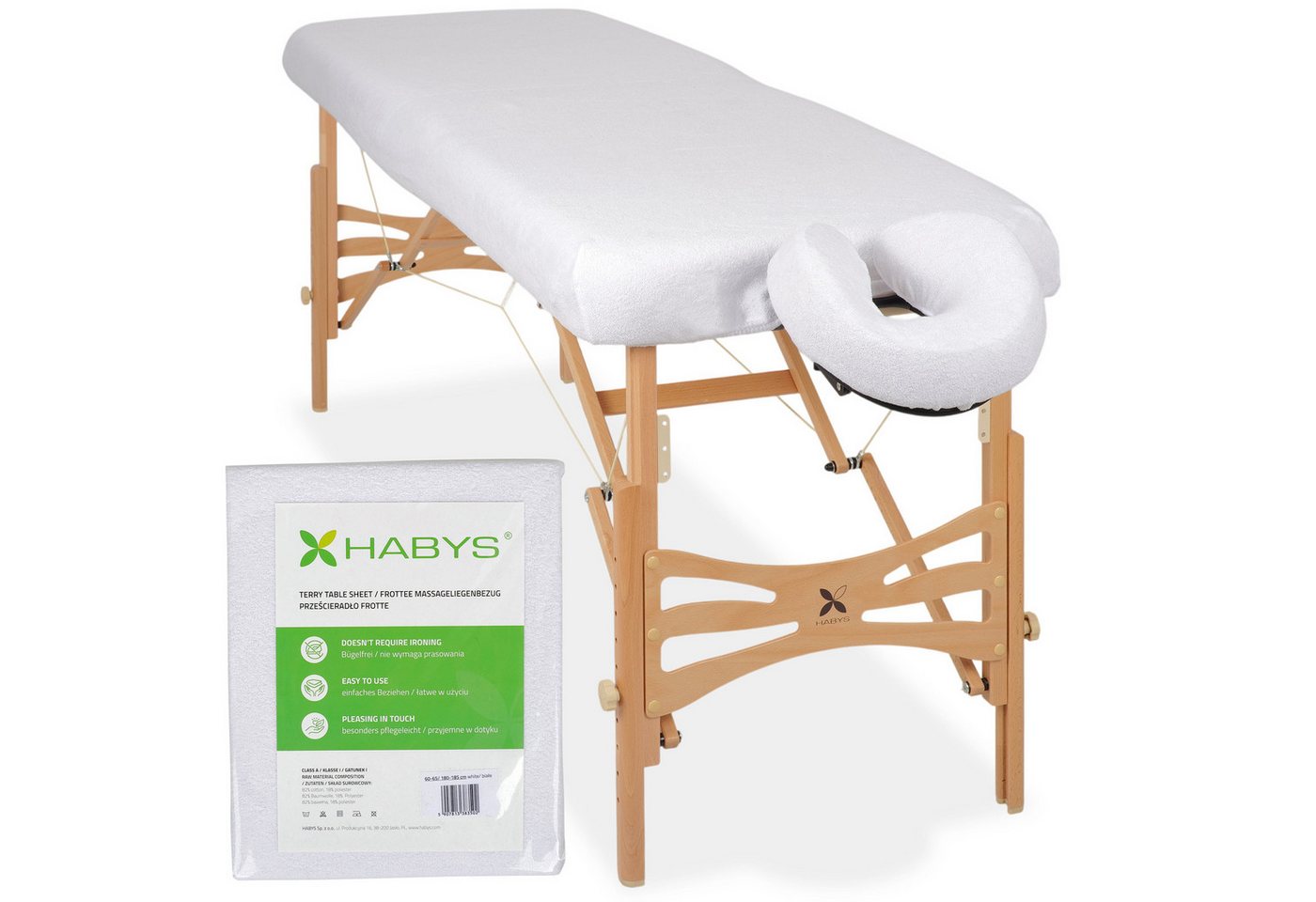 Habys Massageliege Set, Frottee Bezug für Massageliegen 60-65/180-185 + die Kopfstütze